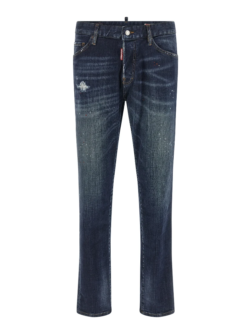 Blue Cotton Straight-Leg Jeans