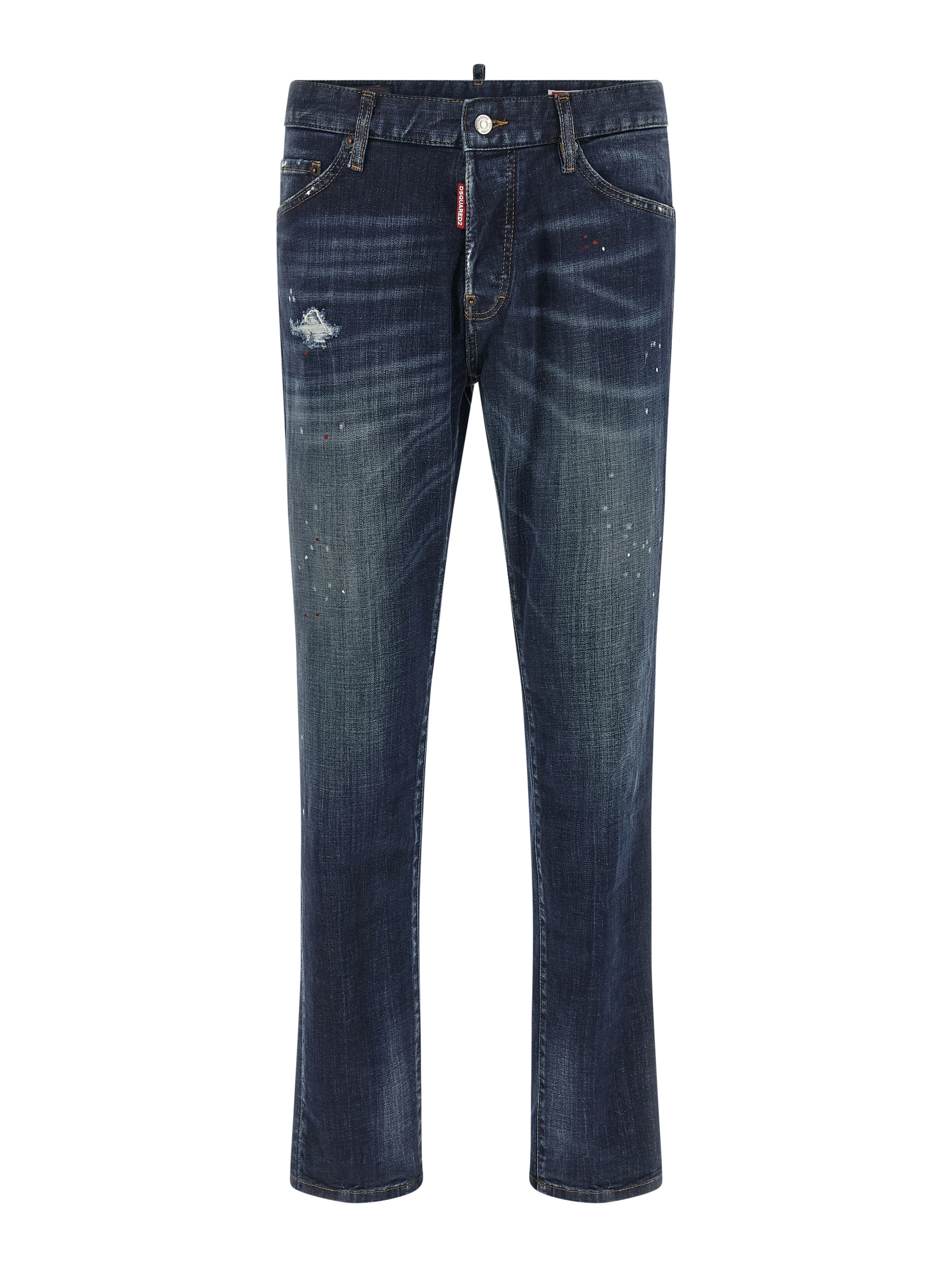 Blue Cotton Straight-Leg Jeans