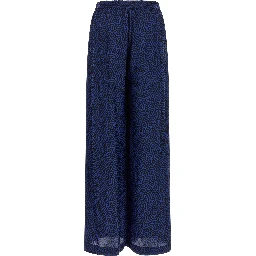 Blue Viscose Casual Pants