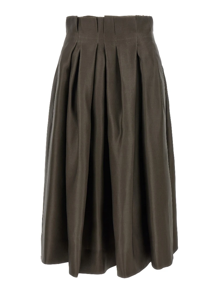 Brown Silk Midi Skirt