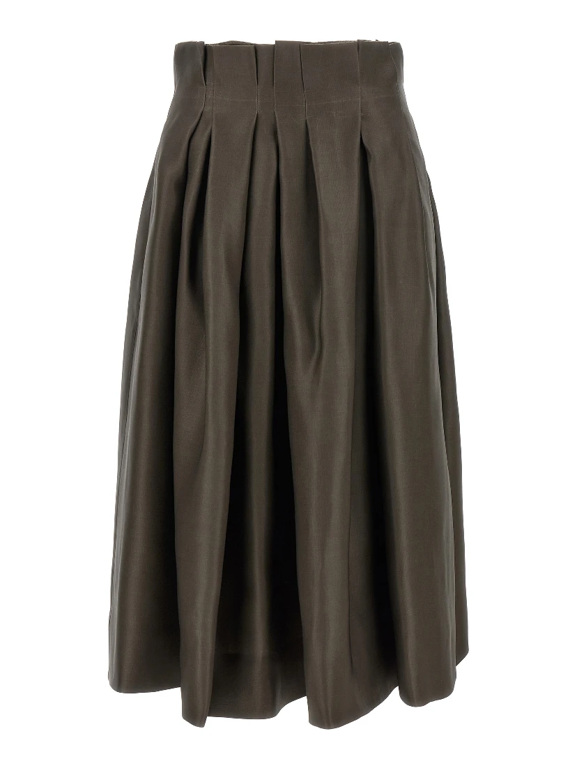 Brown Silk Midi Skirt