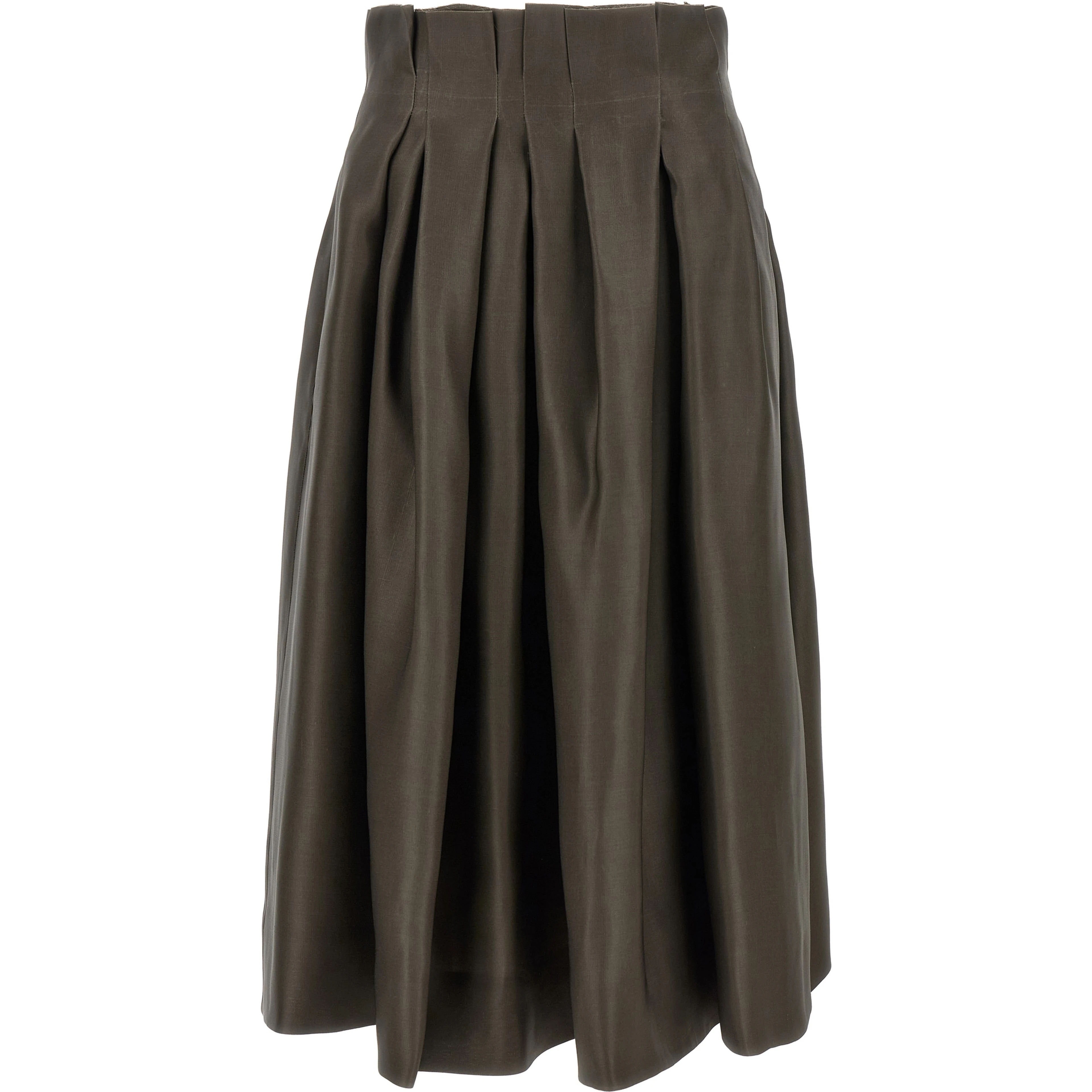 Brown Silk Midi Skirt