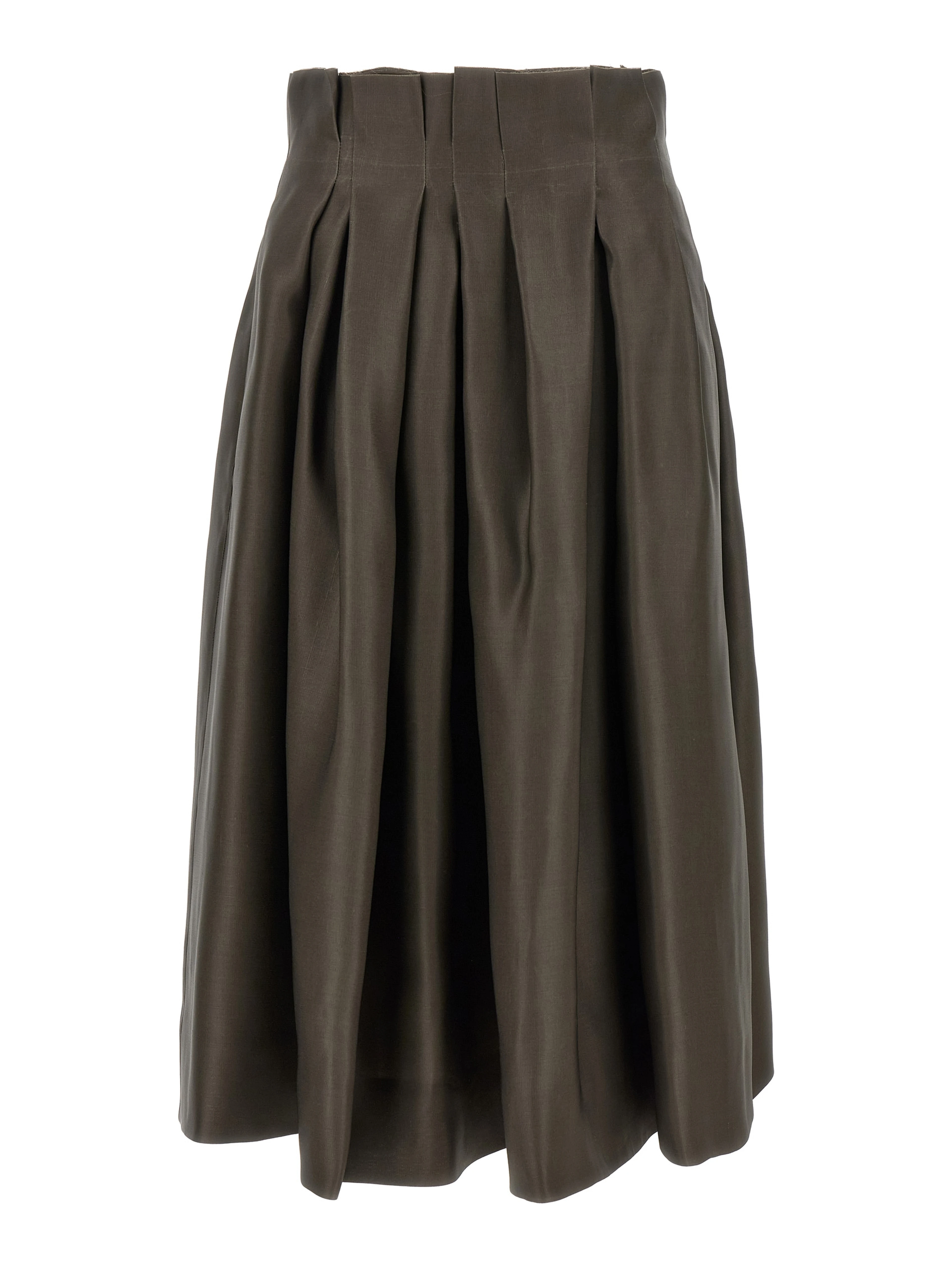 Brown Silk Midi Skirt