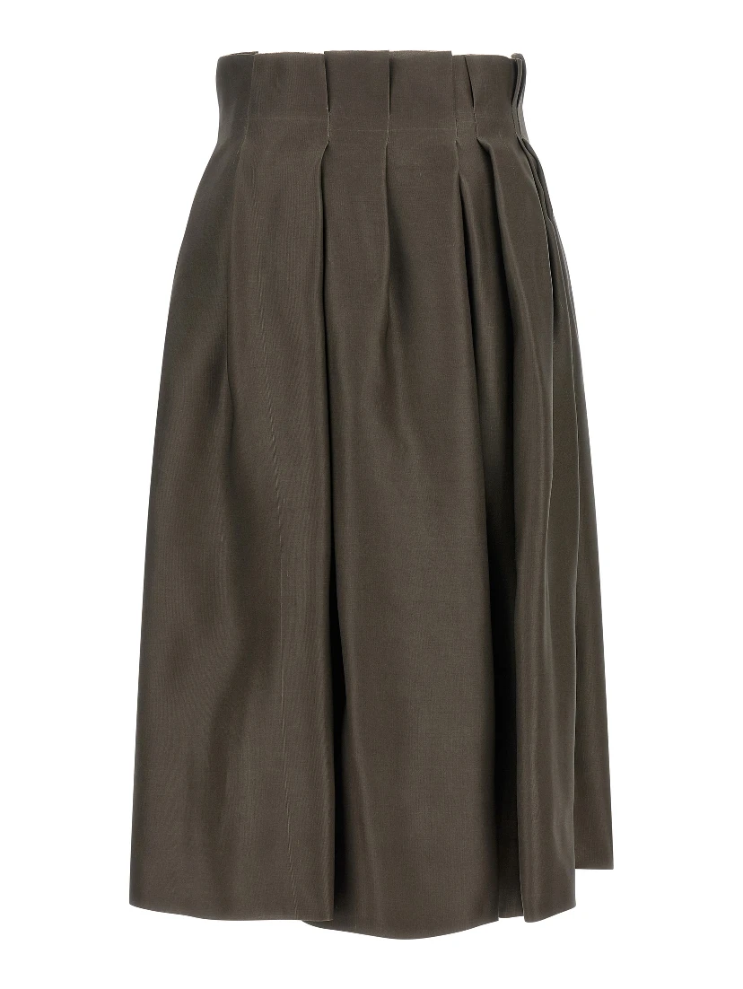 Brown Silk Midi Skirt