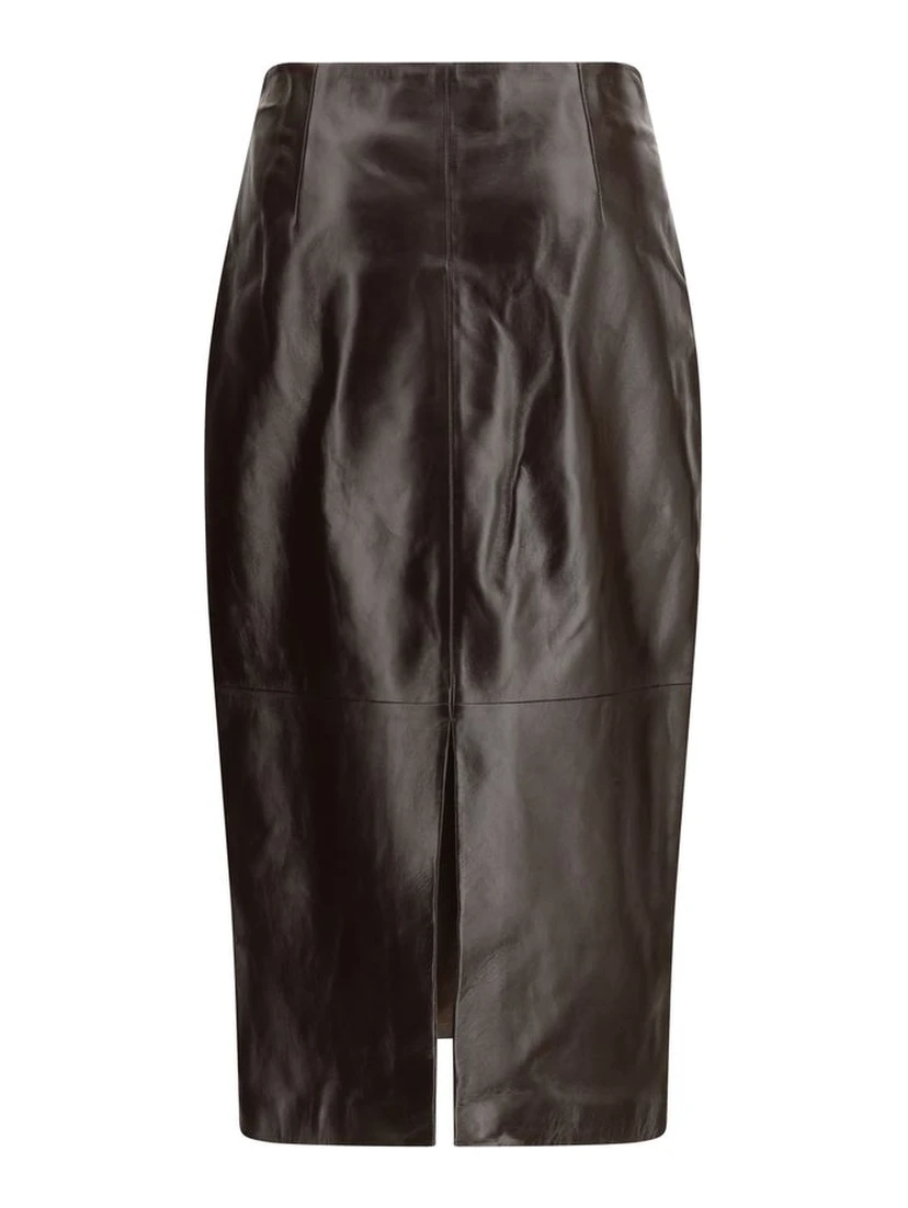 Brown Leather Long Skirt