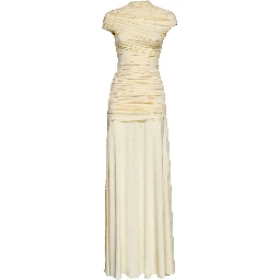 Yellow Jersey Draped Maxi Dress