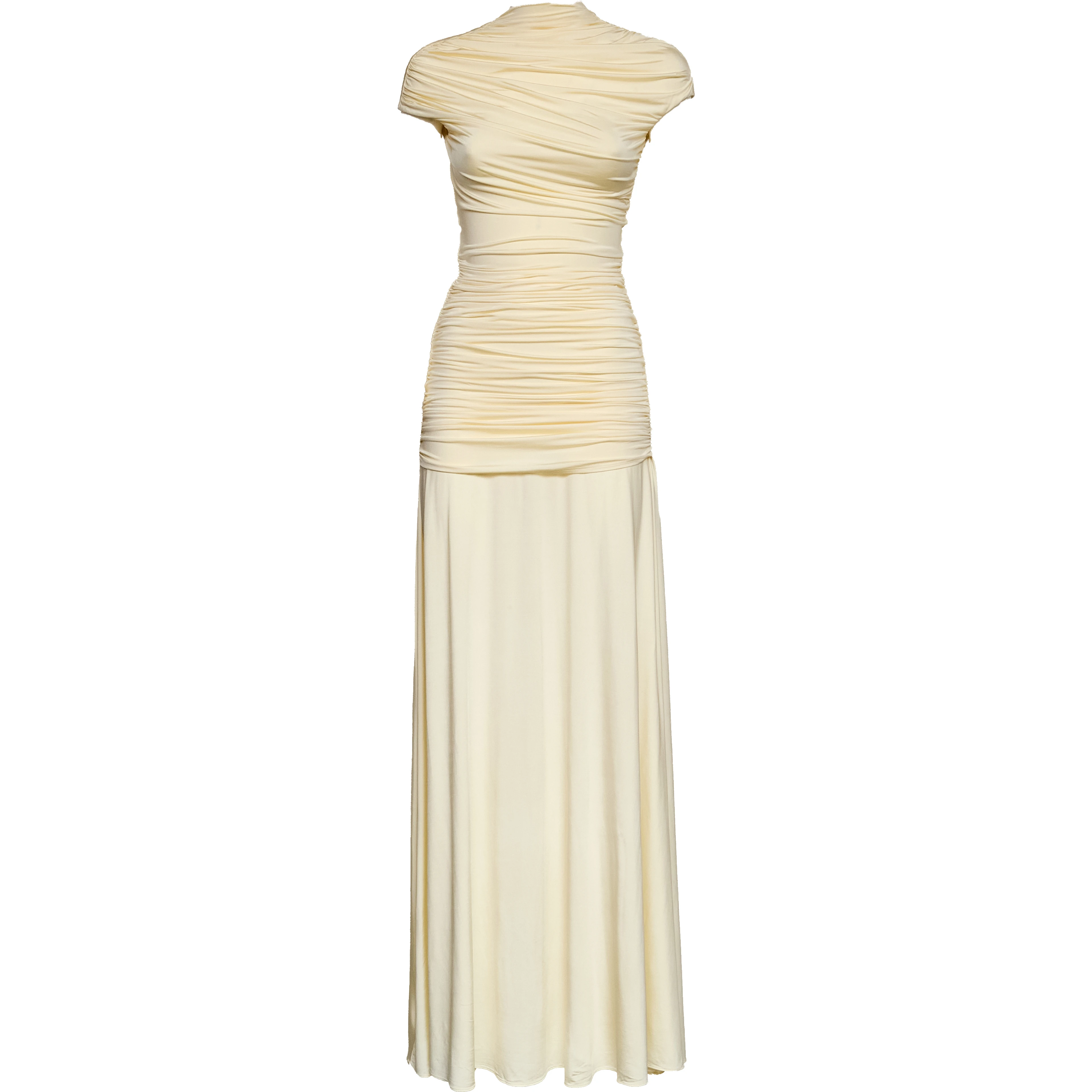 Yellow Jersey Draped Maxi Dress