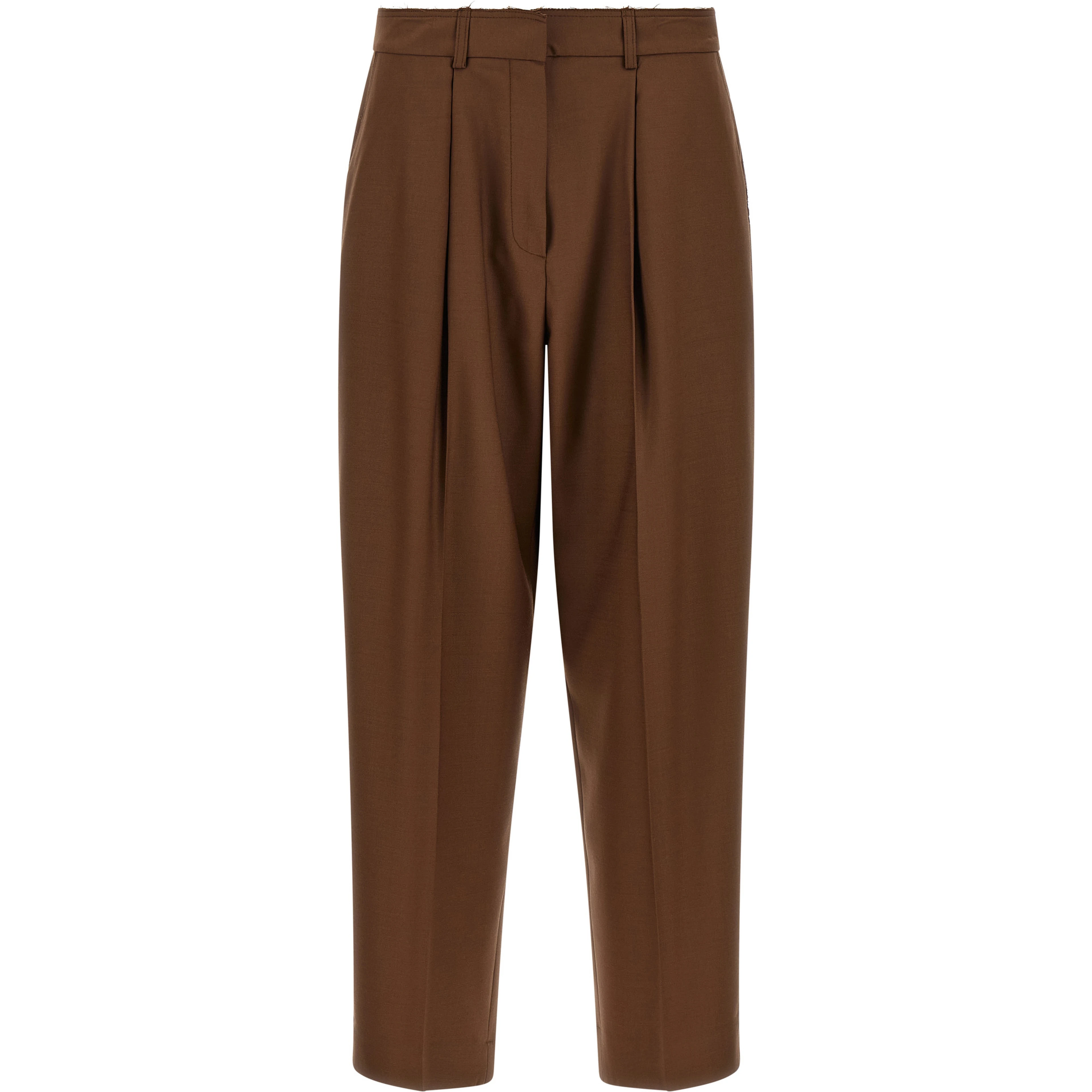 Beige Wool Casual Pants