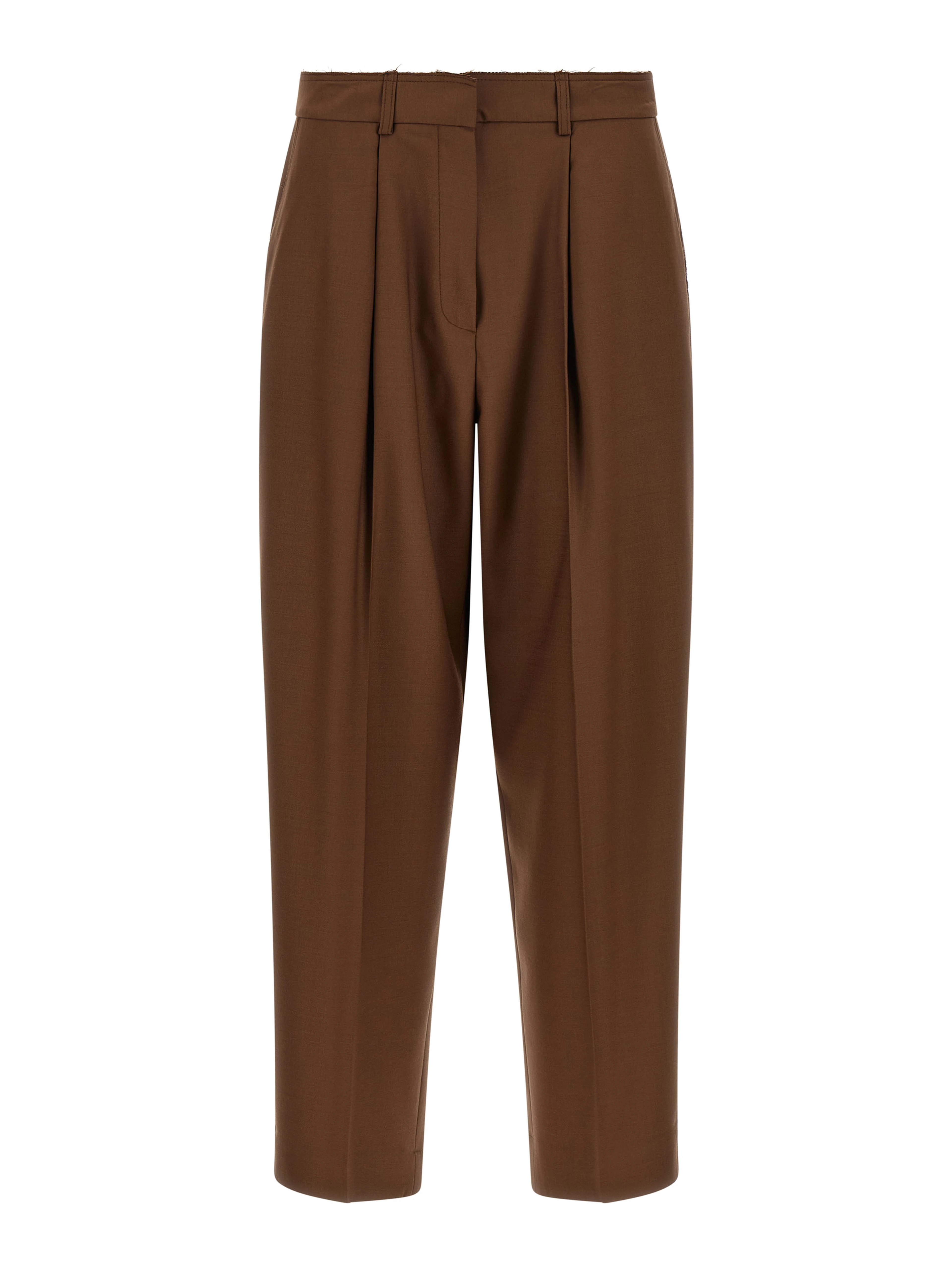 Beige Wool Casual Pants