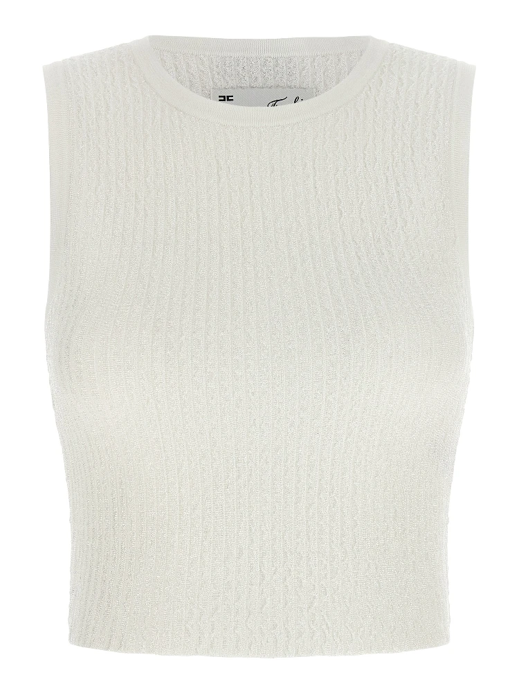 White Viscose Sleeveles T-Shirt