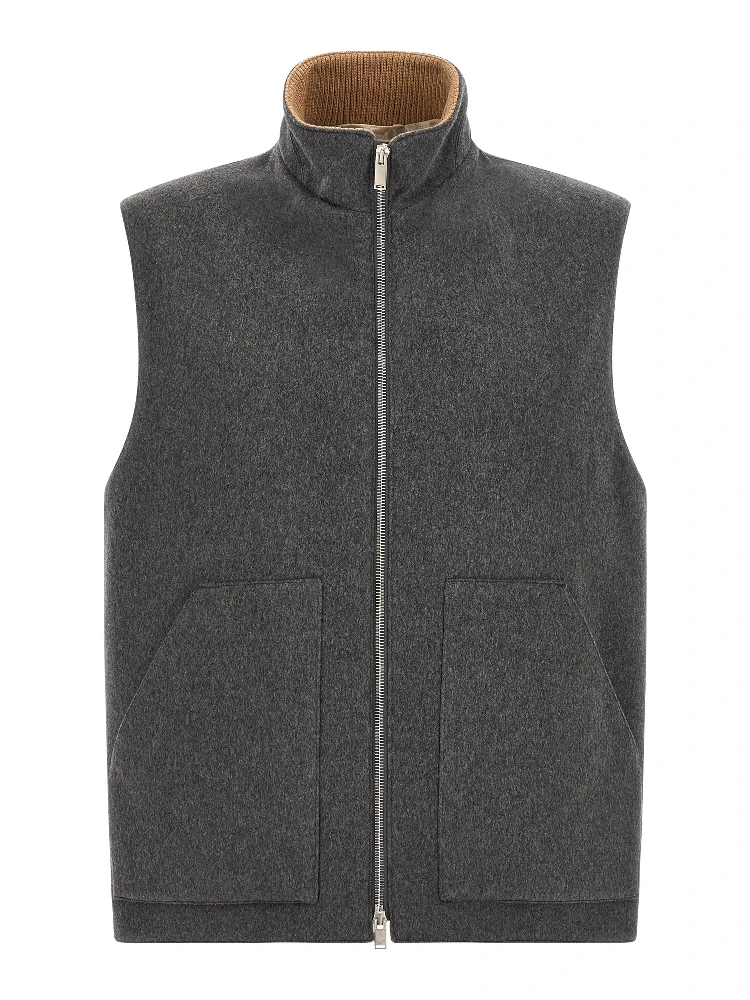 Gray Virgin Wool Sleeveless Jacket