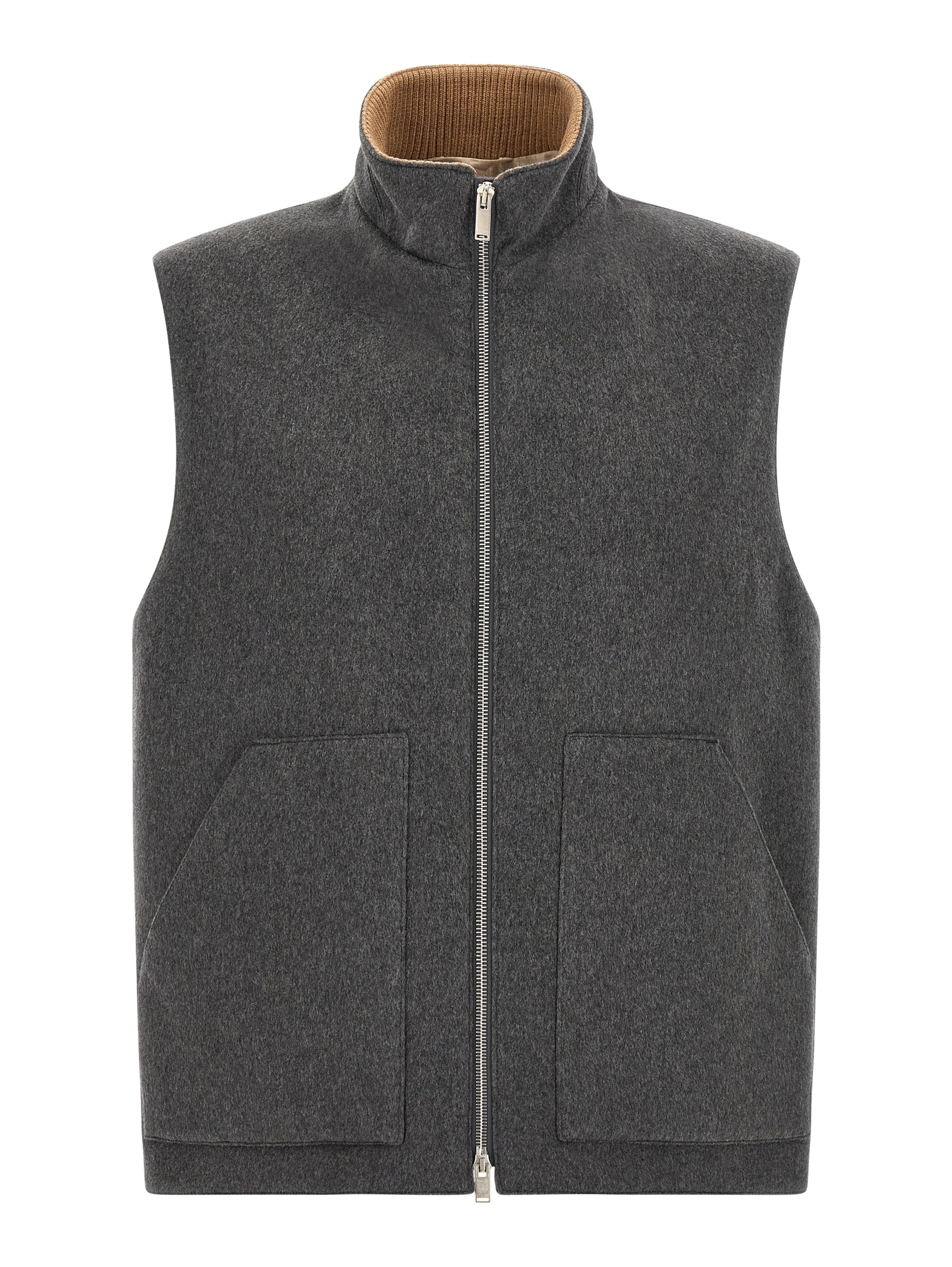 Gray Virgin Wool Sleeveless Jacket