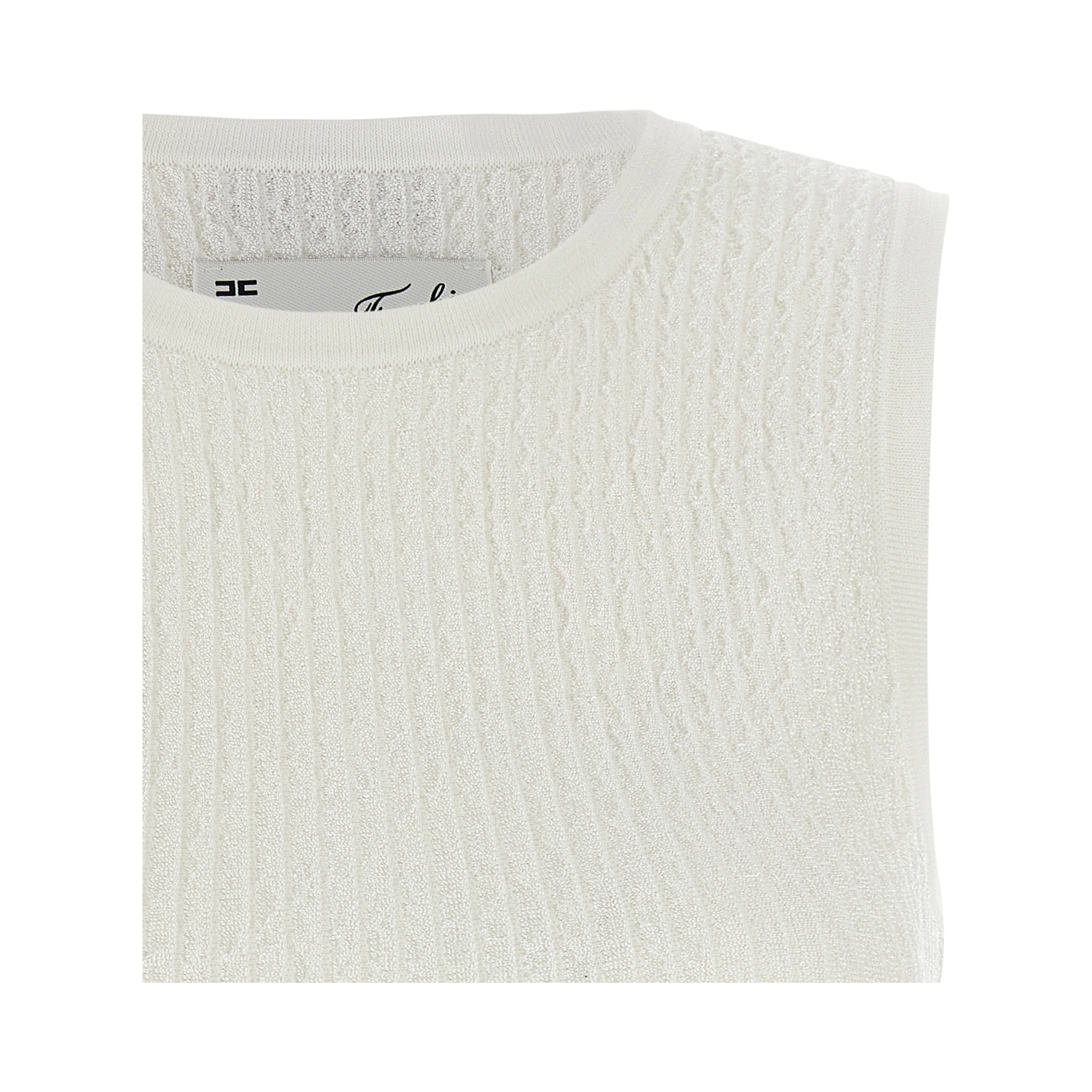 White Viscose Sleeveles T-Shirt