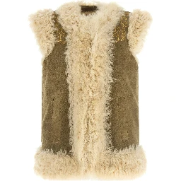 Beige Lamb Fur Sleeveless Jacket