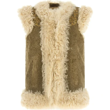 Beige Lamb Fur Sleeveless Jacket