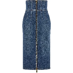 Blue Cotton Midi Skirt