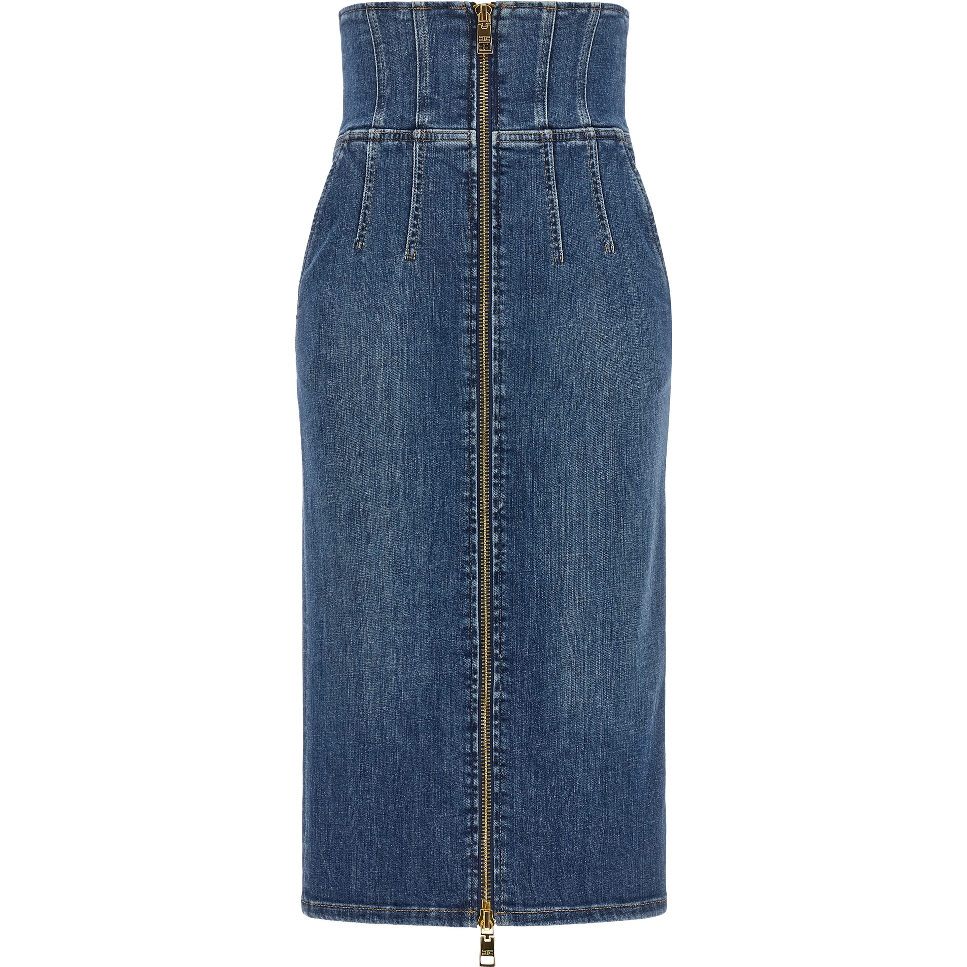 Blue Cotton Midi Skirt