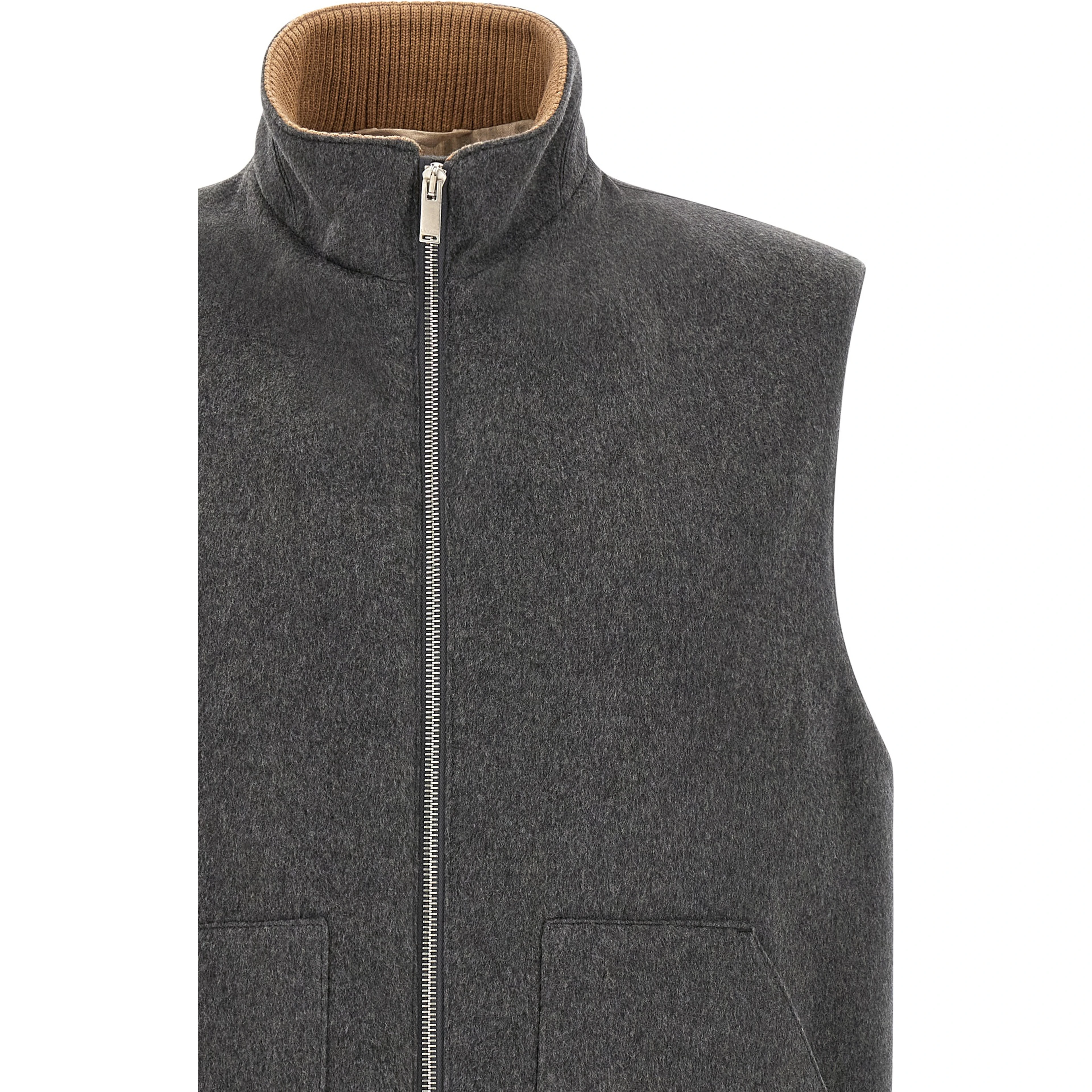 Gray Virgin Wool Sleeveless Jacket