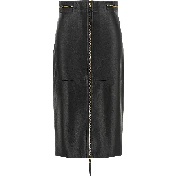 Black Lambskin Midi Skirt