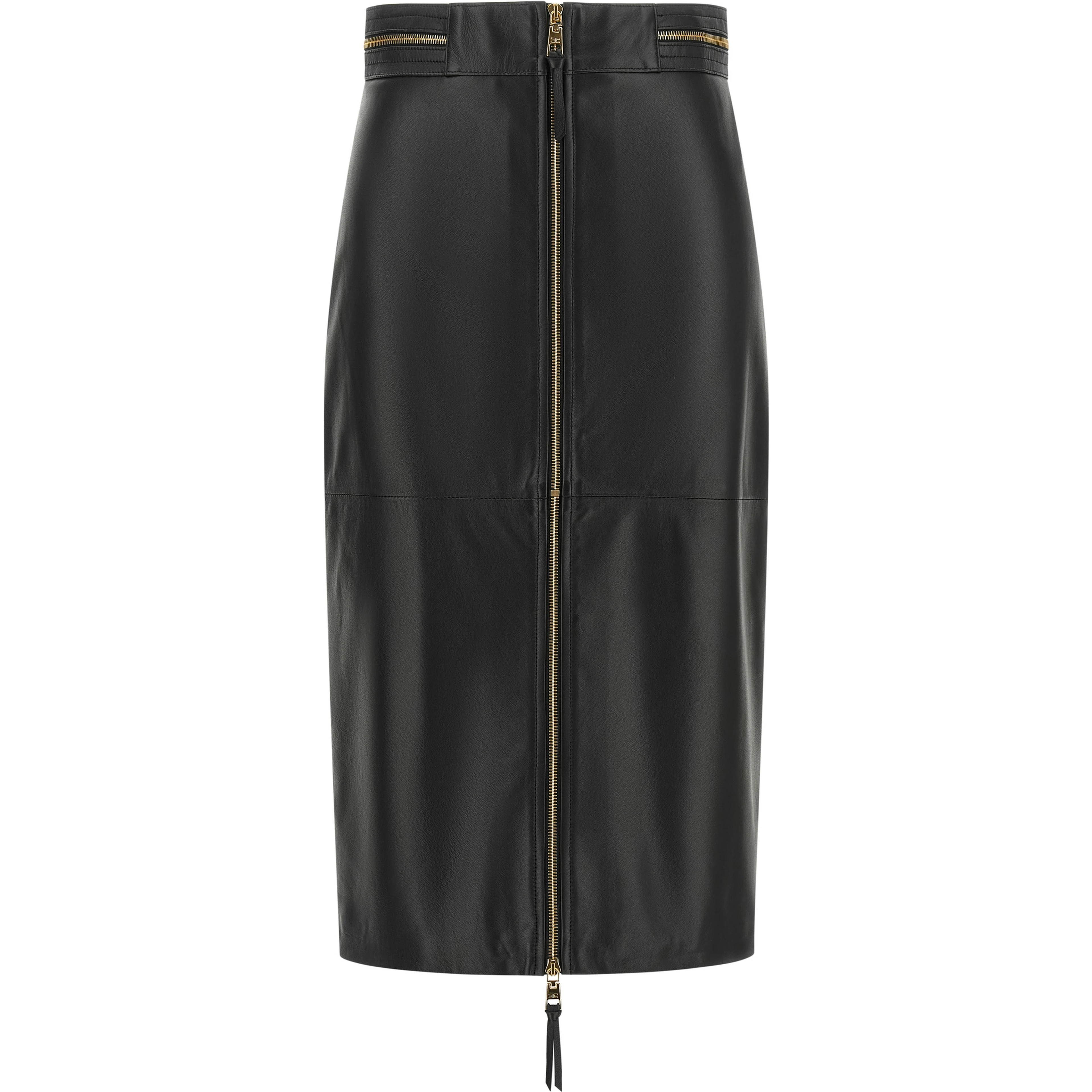 Black Lambskin Midi Skirt