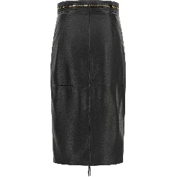 Black Lambskin Midi Skirt