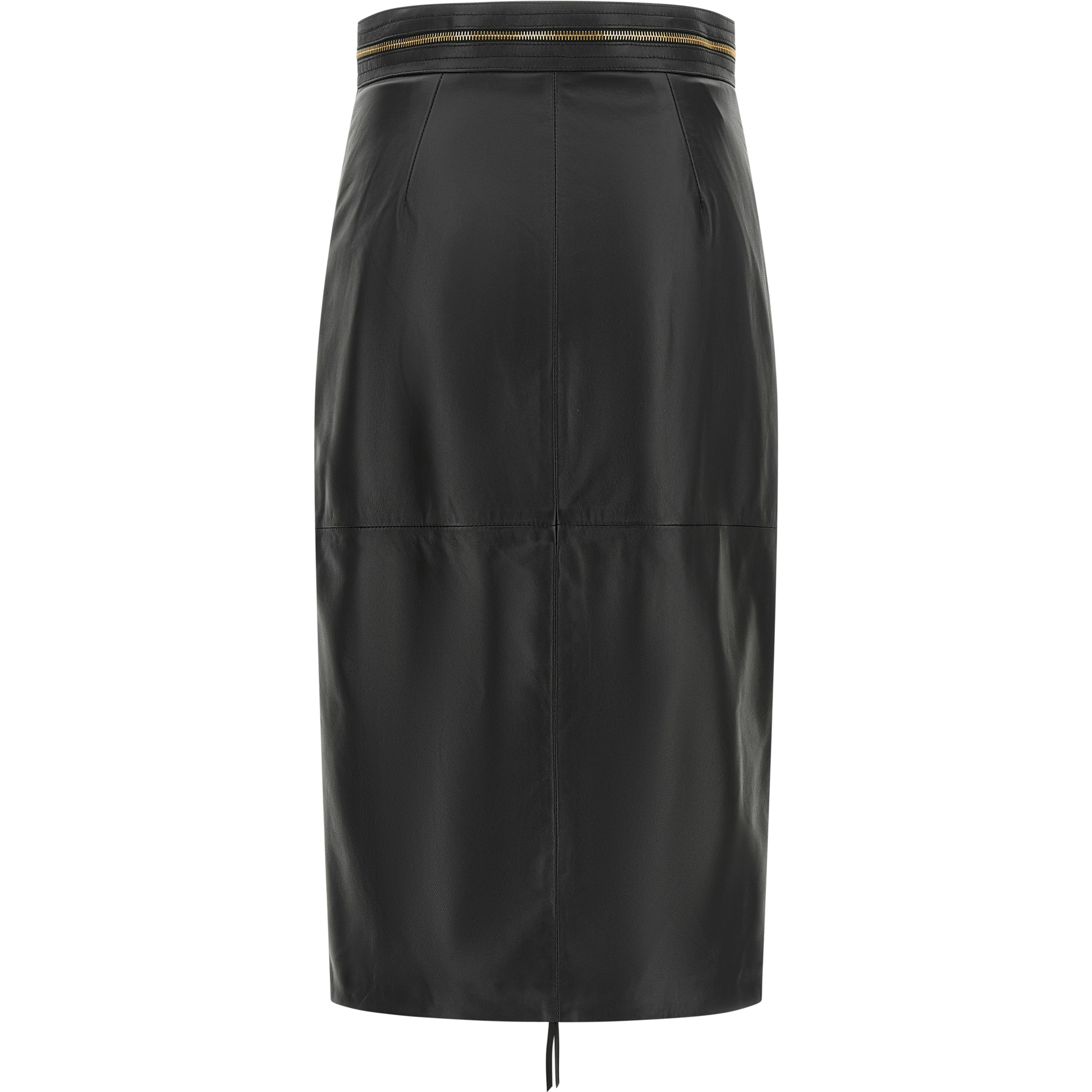 Black Lambskin Midi Skirt