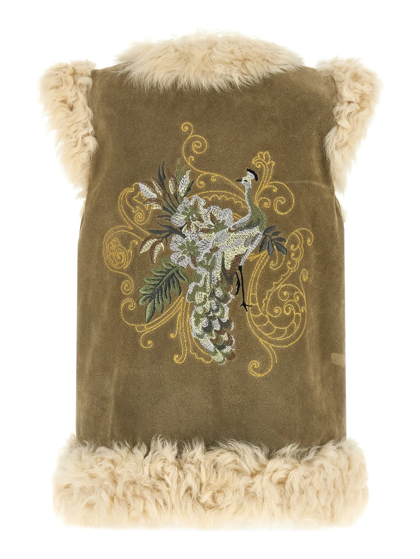 Beige Lamb Fur Sleeveless Jacket