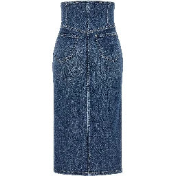 Blue Cotton Midi Skirt