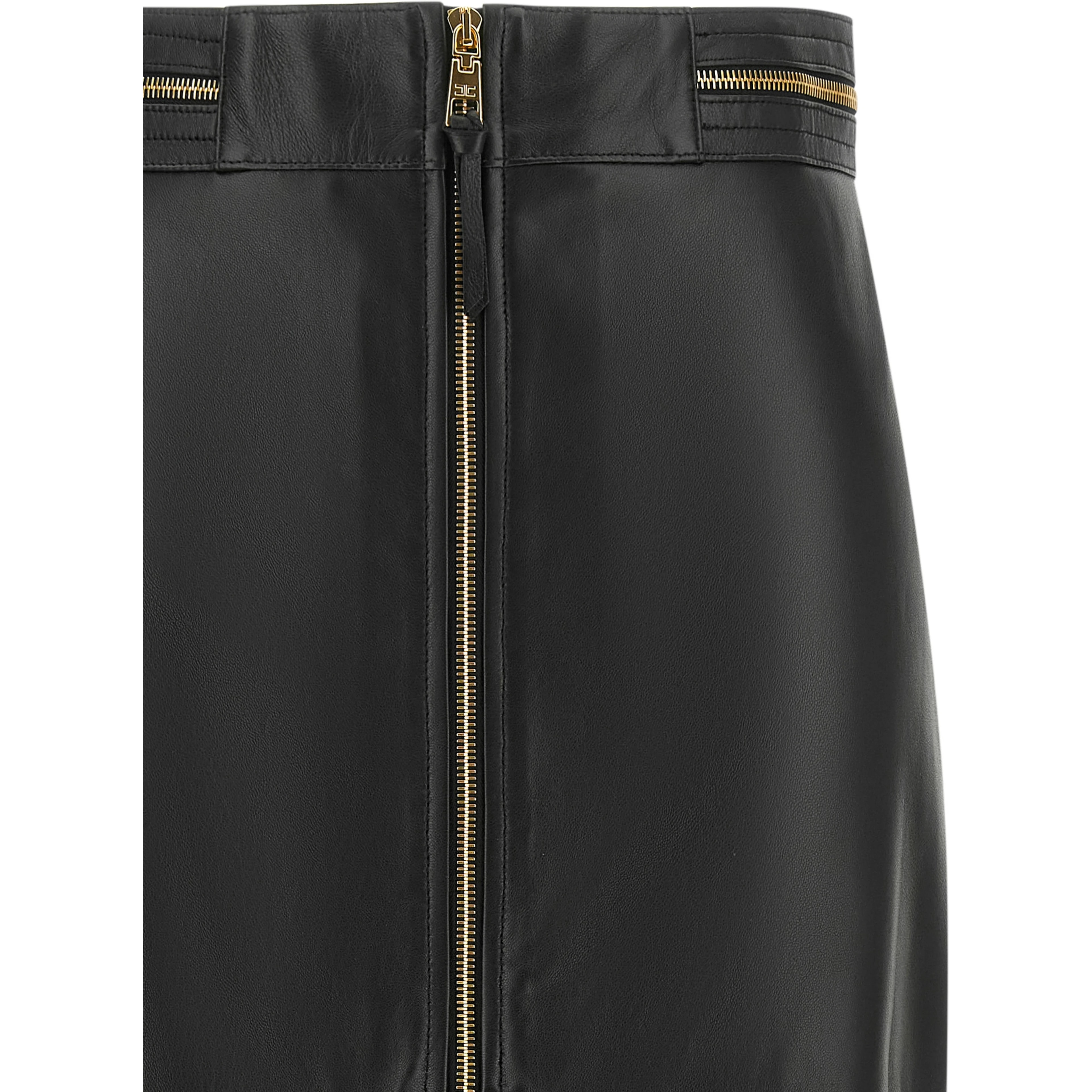 Black Lambskin Midi Skirt