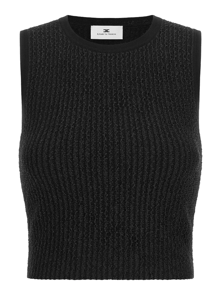 Black Viscose Sleeveles T-Shirt