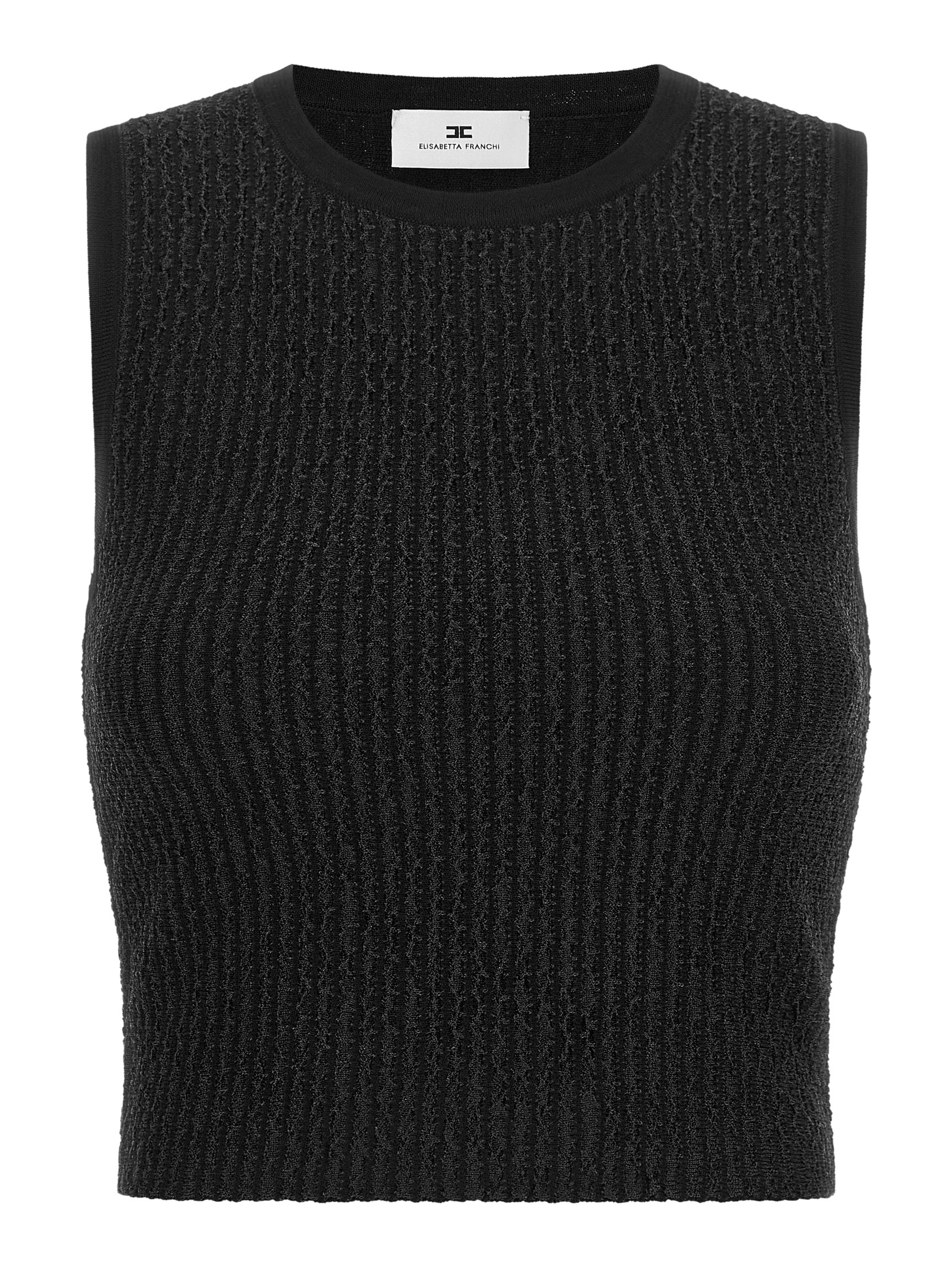 Black Viscose Sleeveles T-Shirt