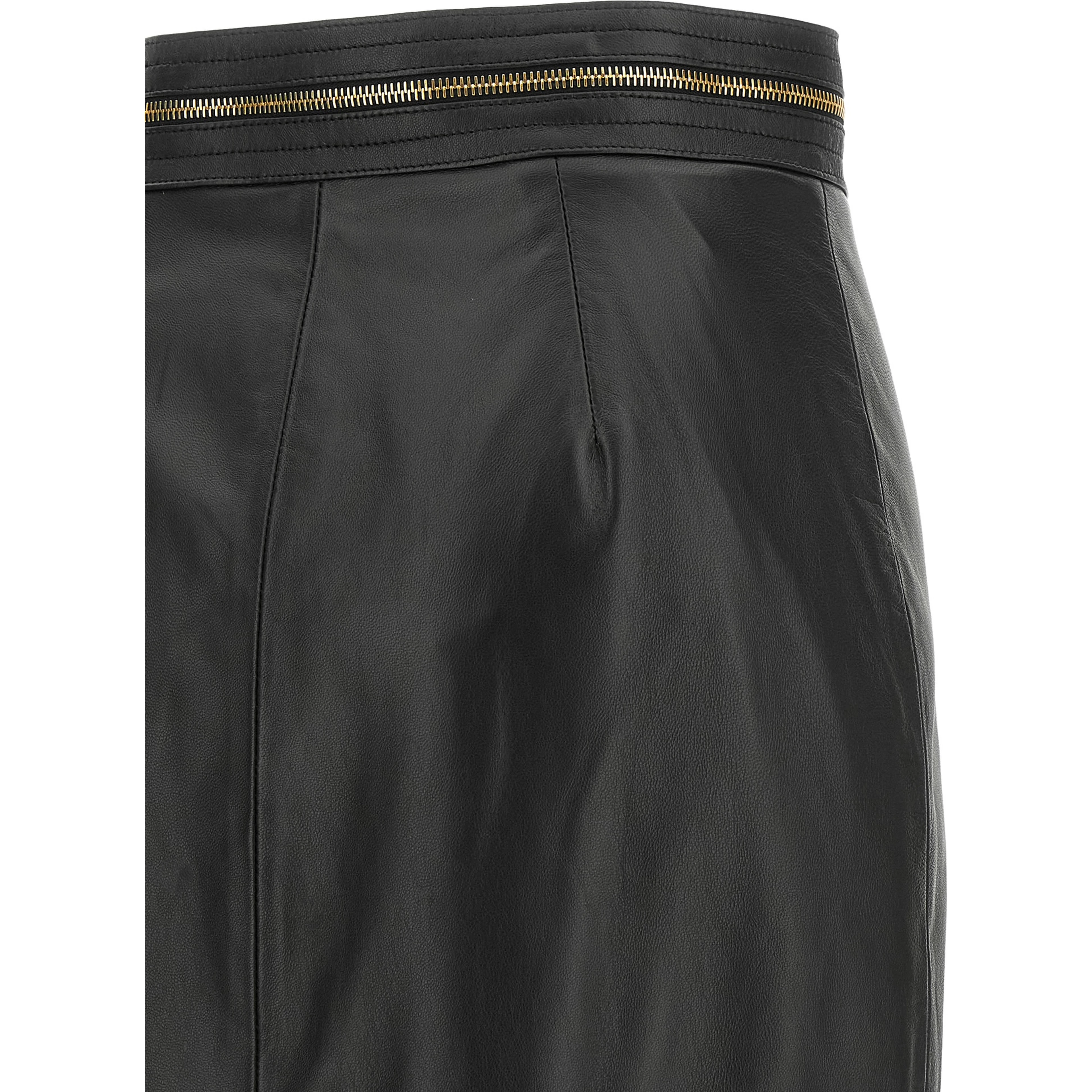 Black Lambskin Midi Skirt