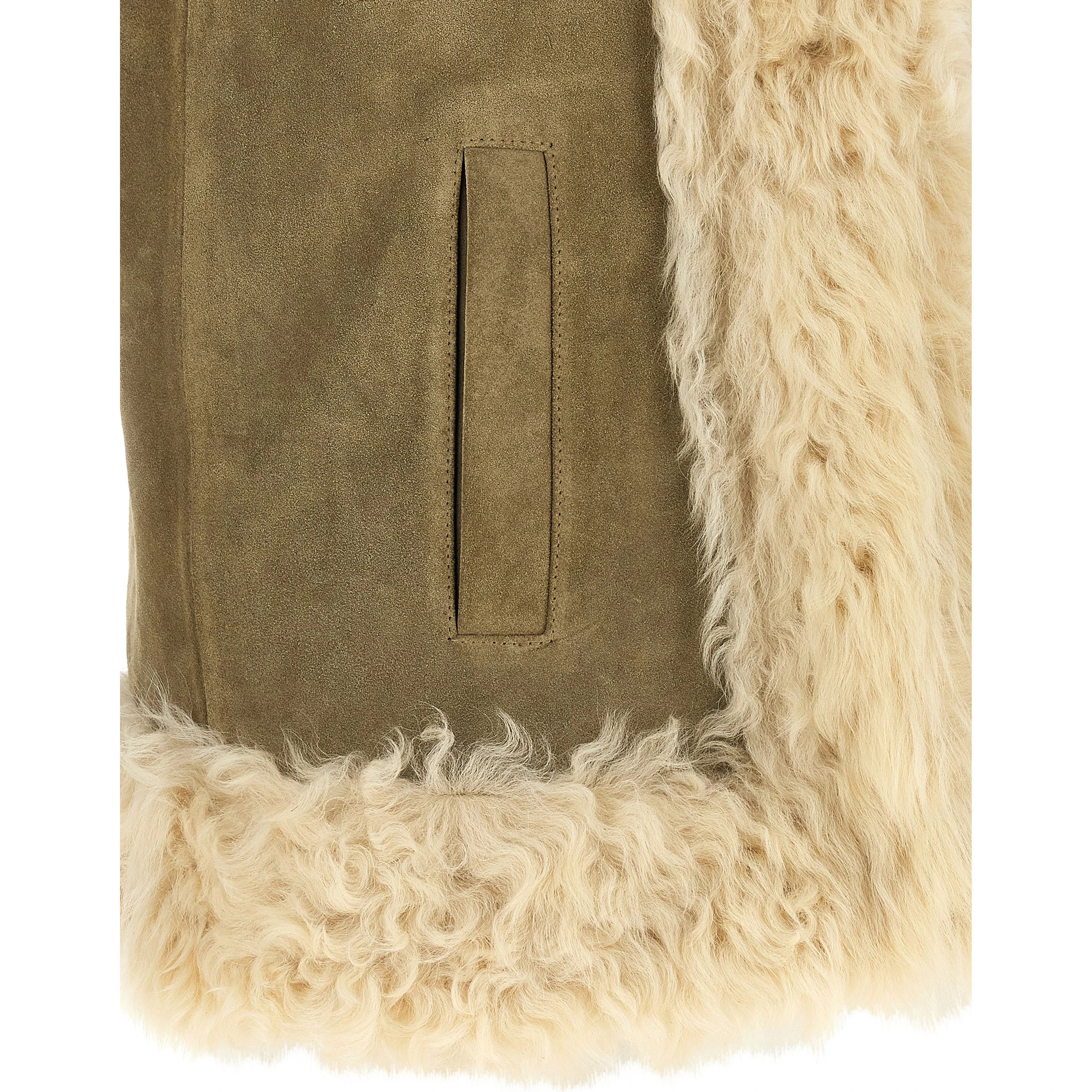 Beige Lamb Fur Sleeveless Jacket
