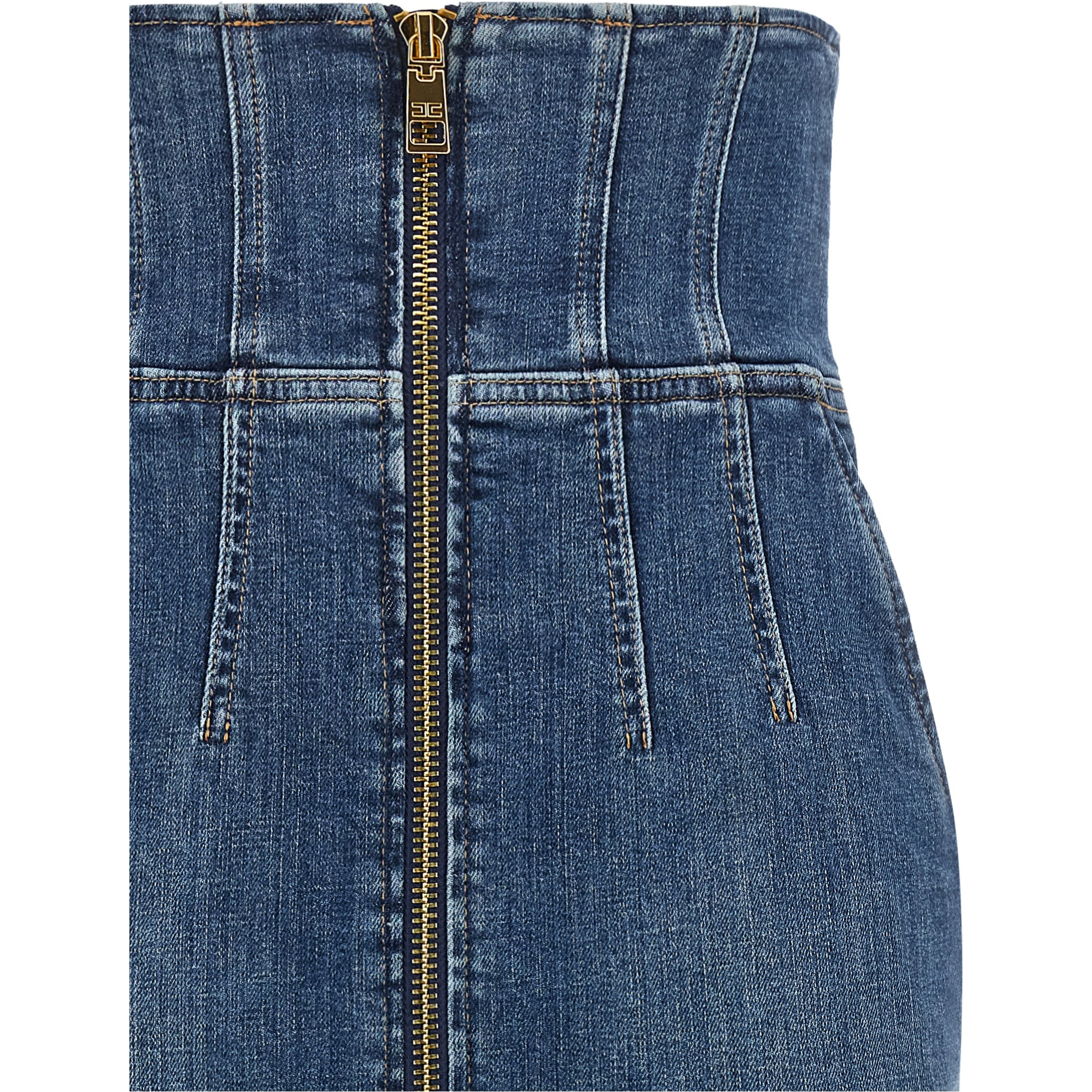 Blue Cotton Midi Skirt