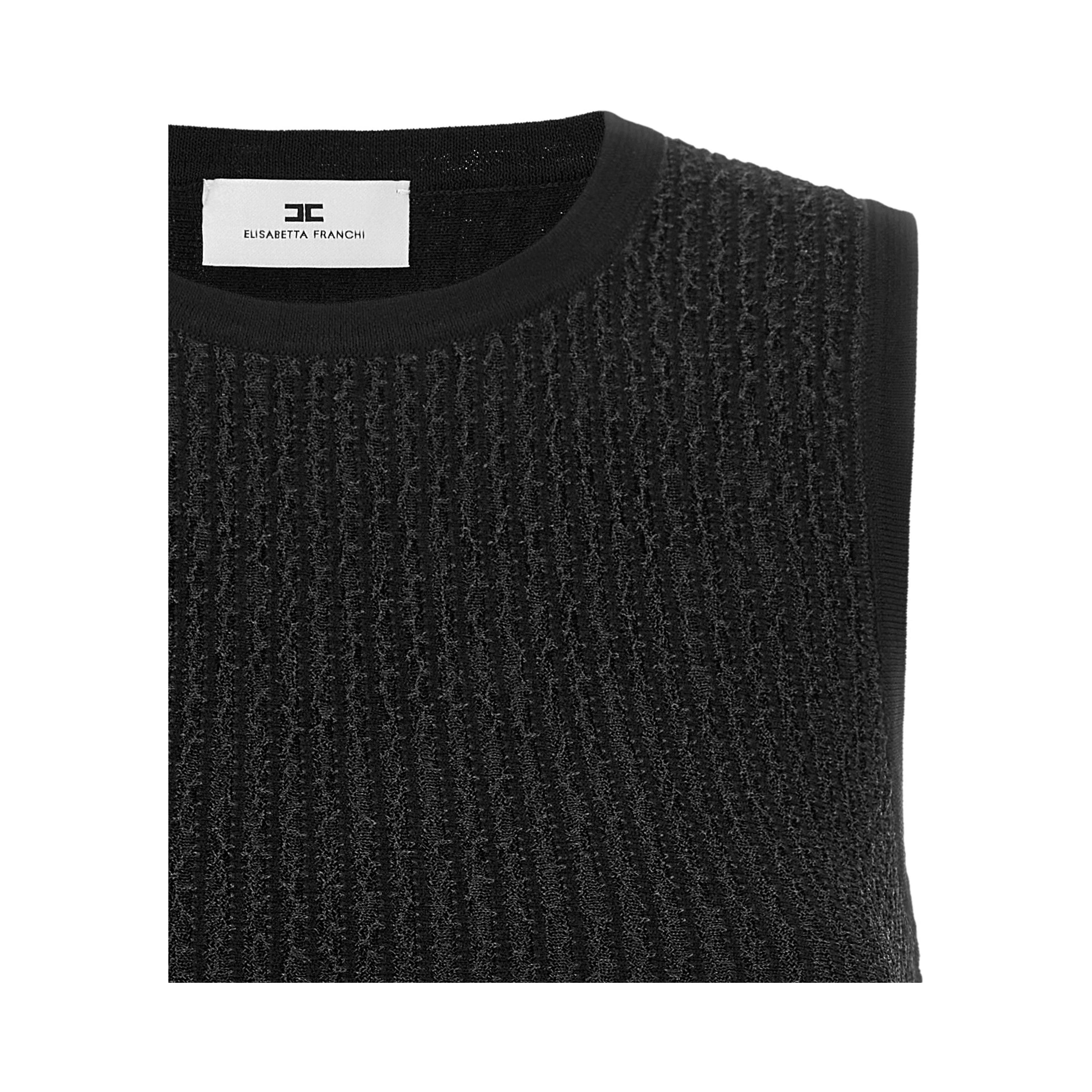 Black Viscose Sleeveles T-Shirt