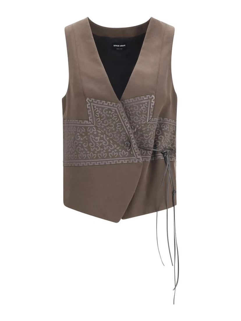 Brown Silk Sleeveless Jacket