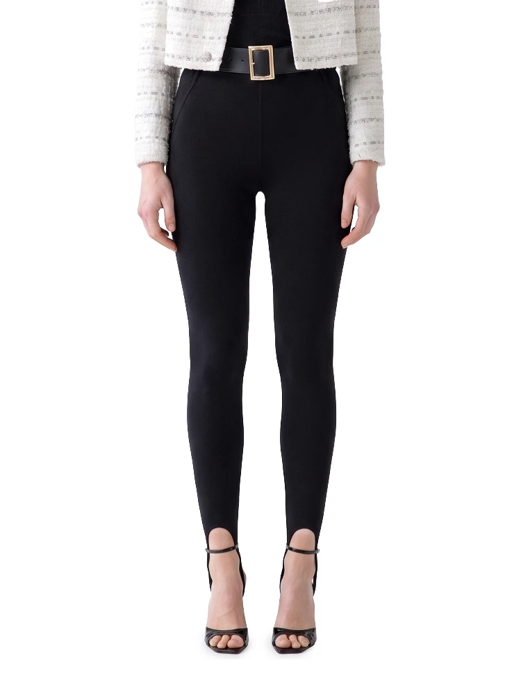 Black knit stirrup leggins