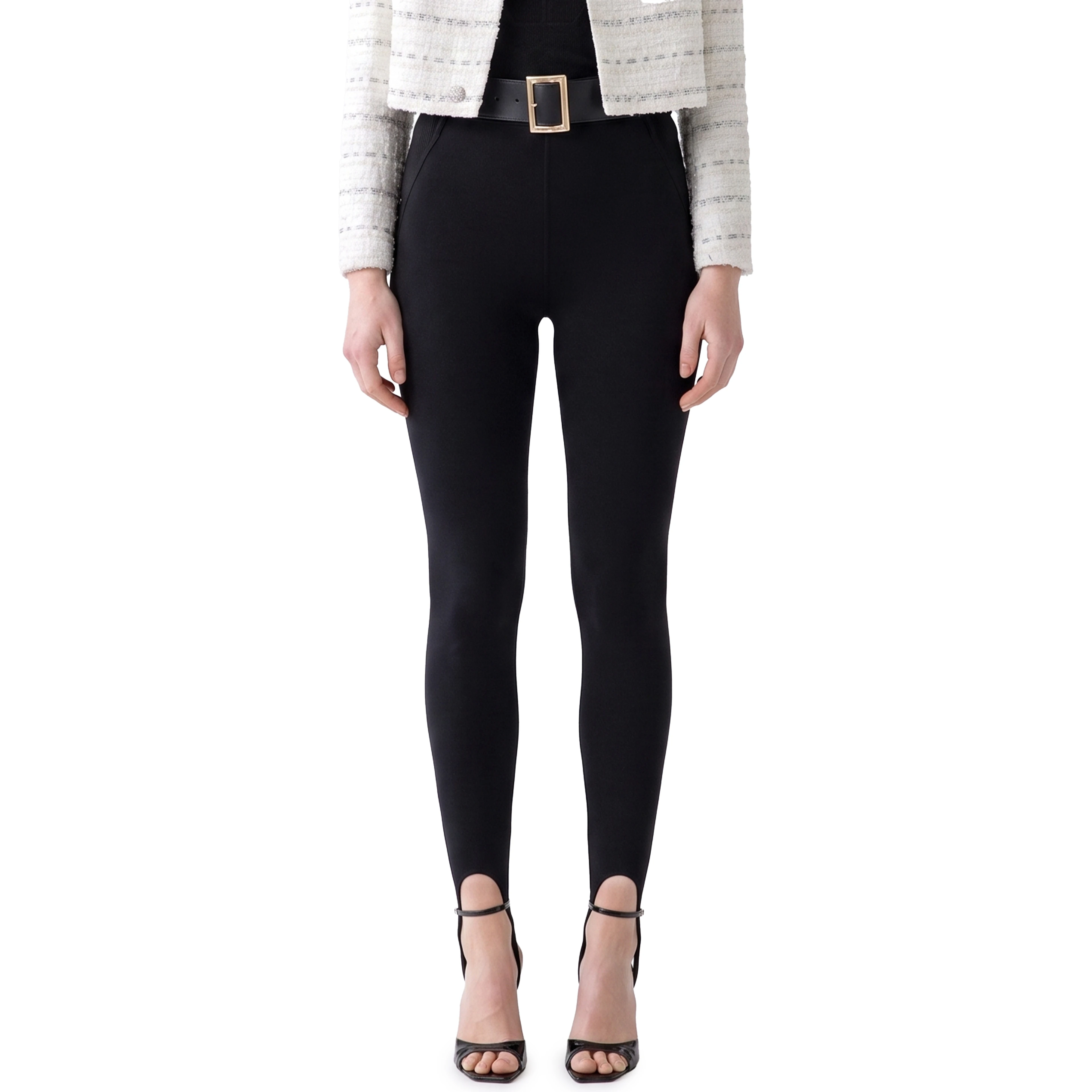 Black knit stirrup leggins