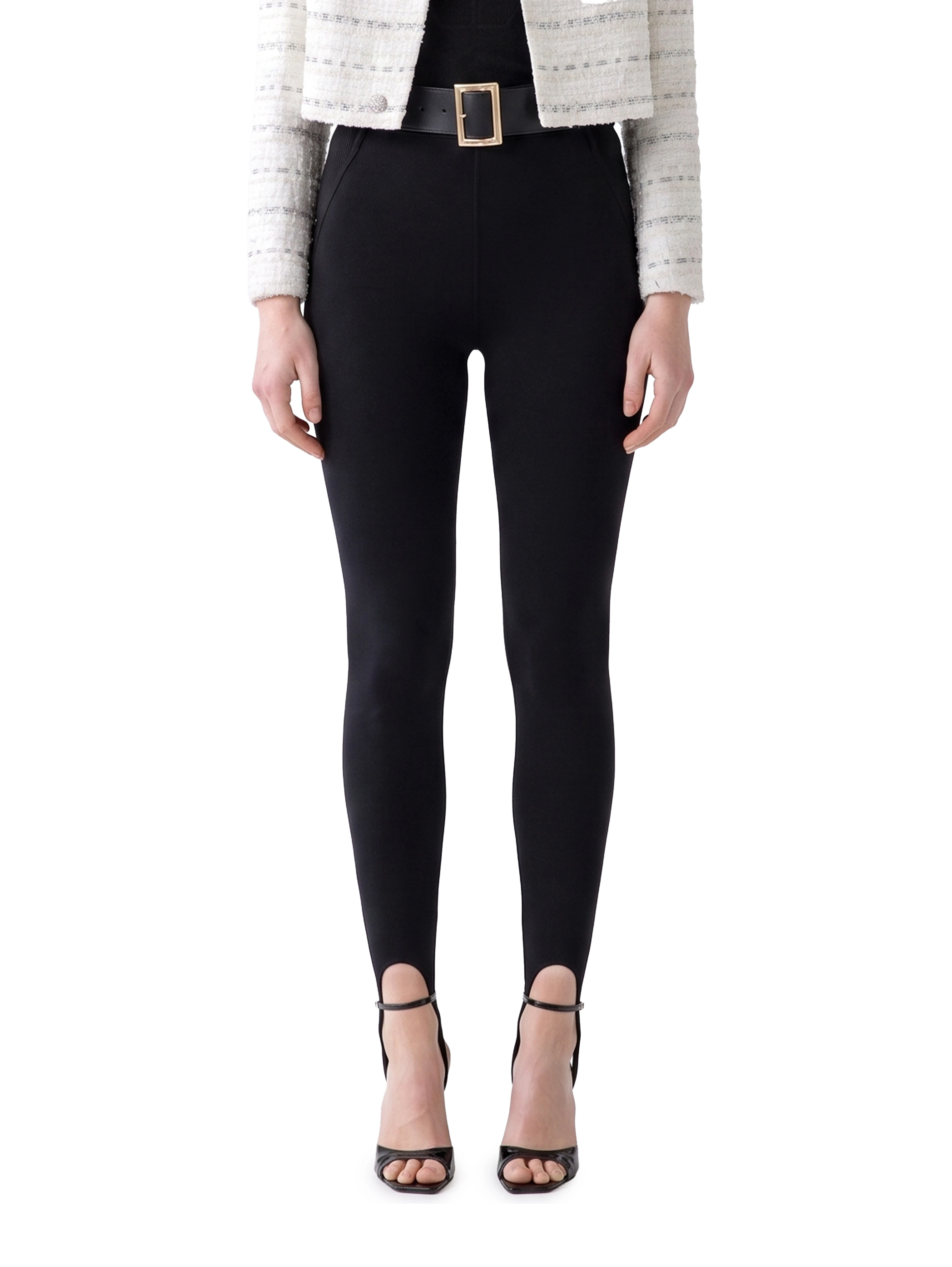 Black knit stirrup leggins