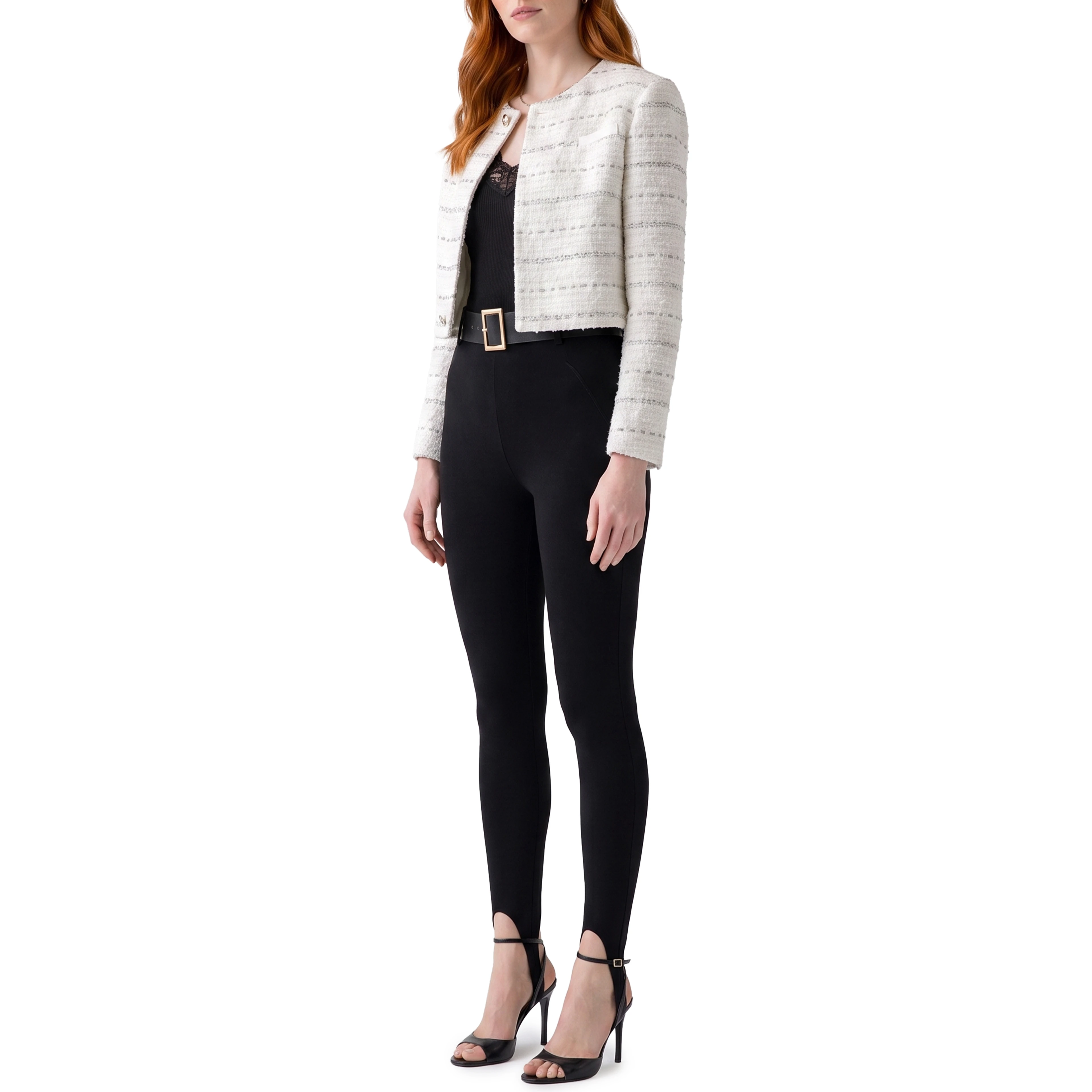 Black knit stirrup leggins