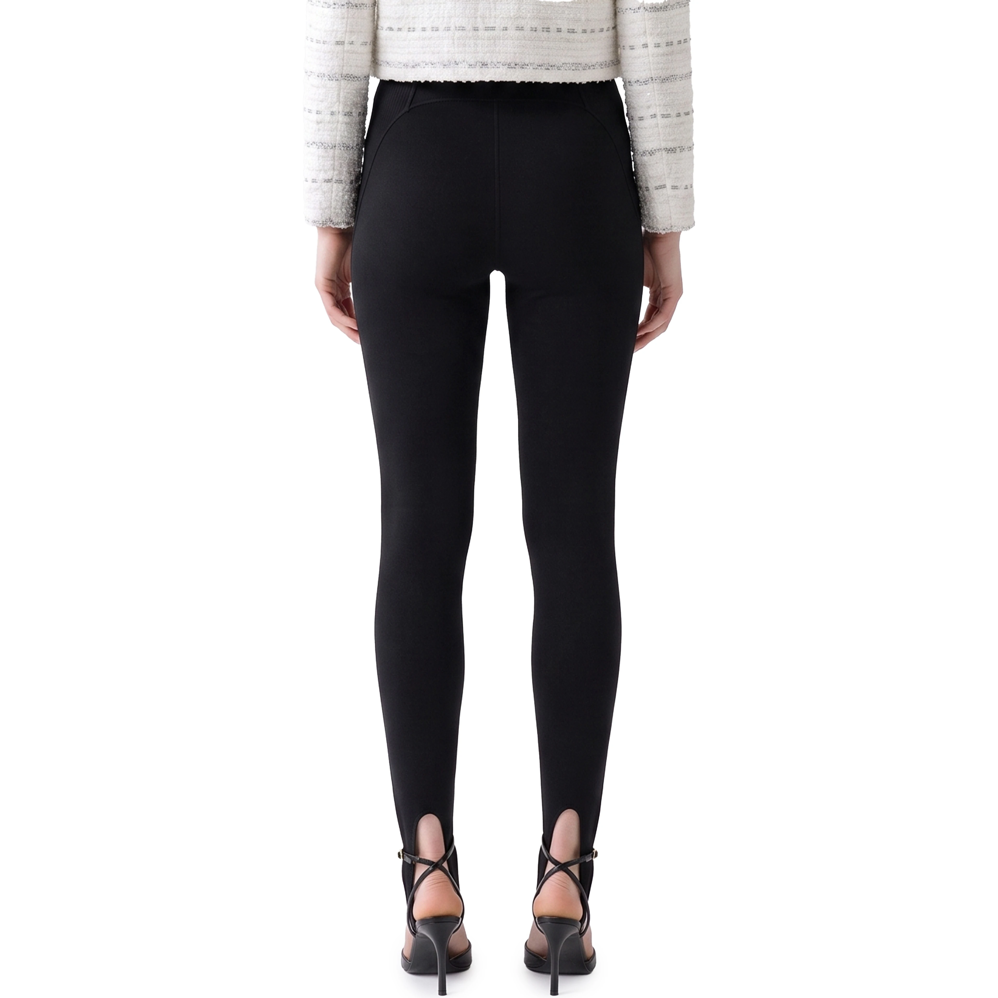 Black knit stirrup leggins