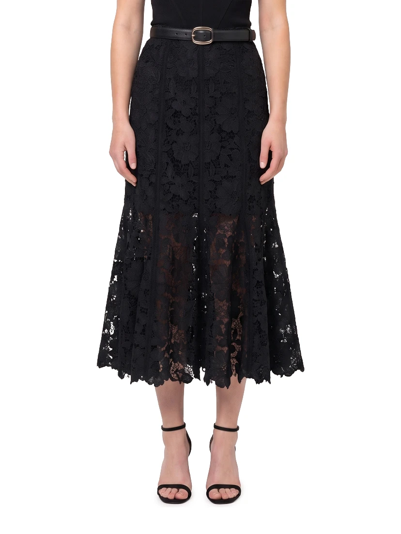 Black lace midi skirt