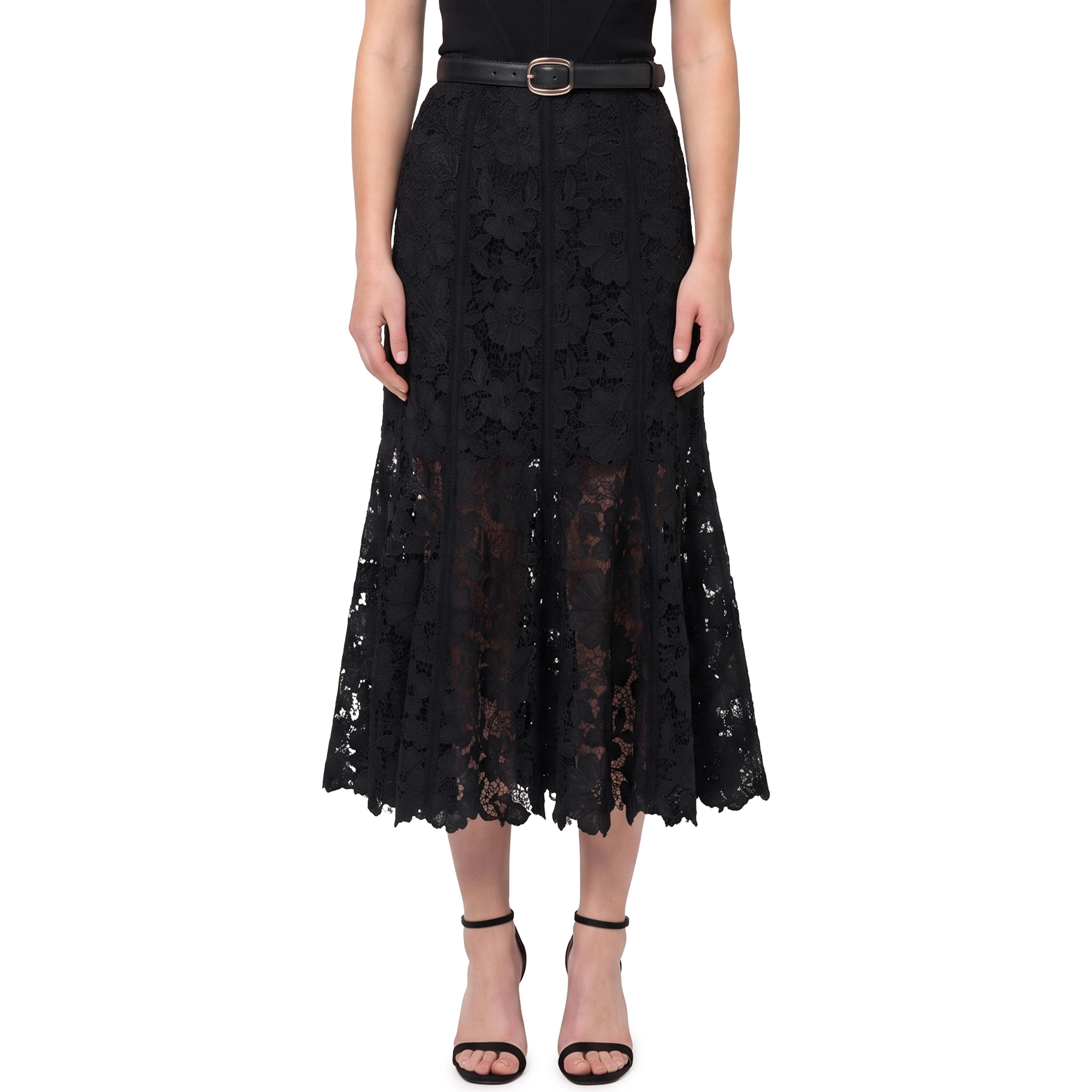 Black lace midi skirt