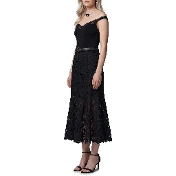 Black lace midi skirt