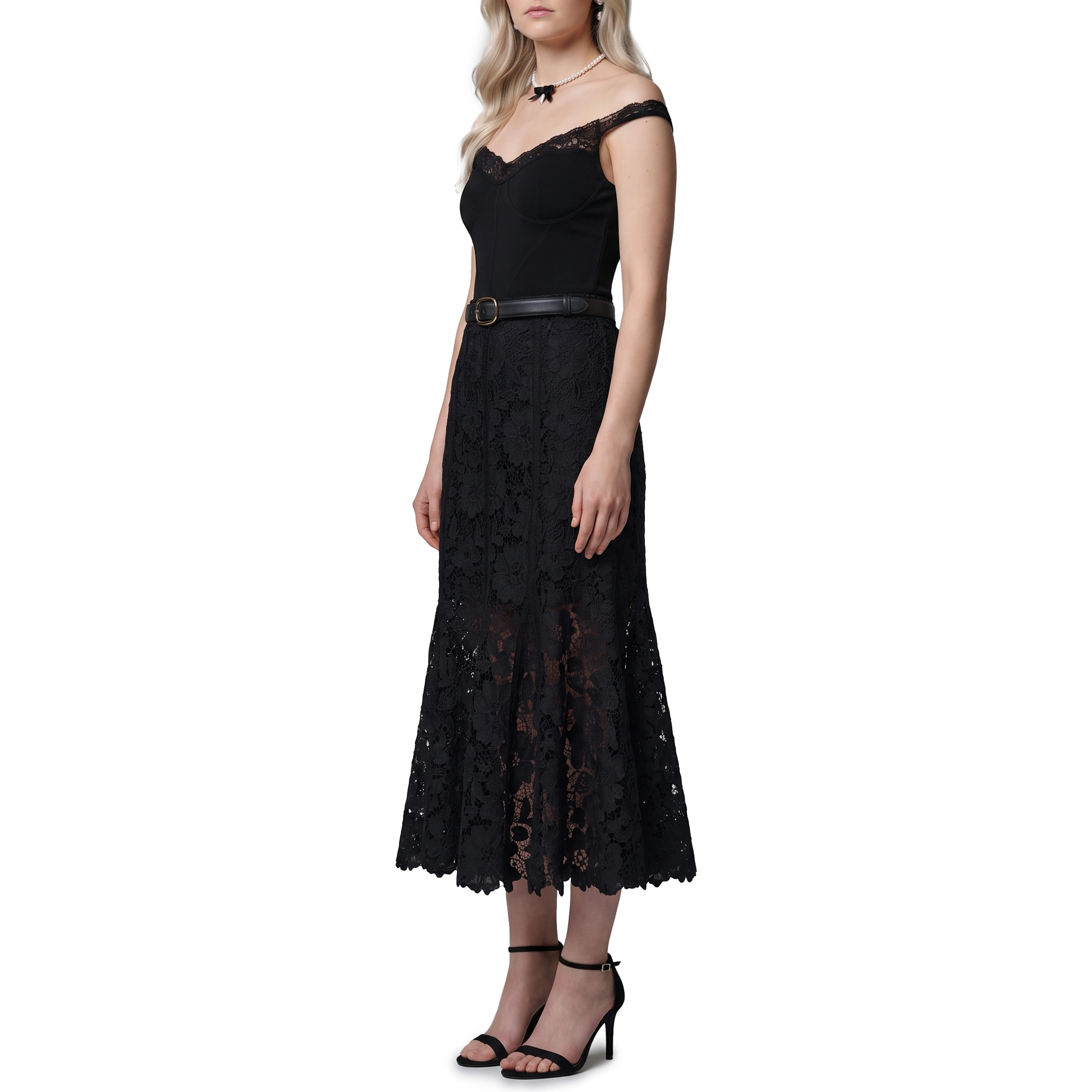Black lace midi skirt