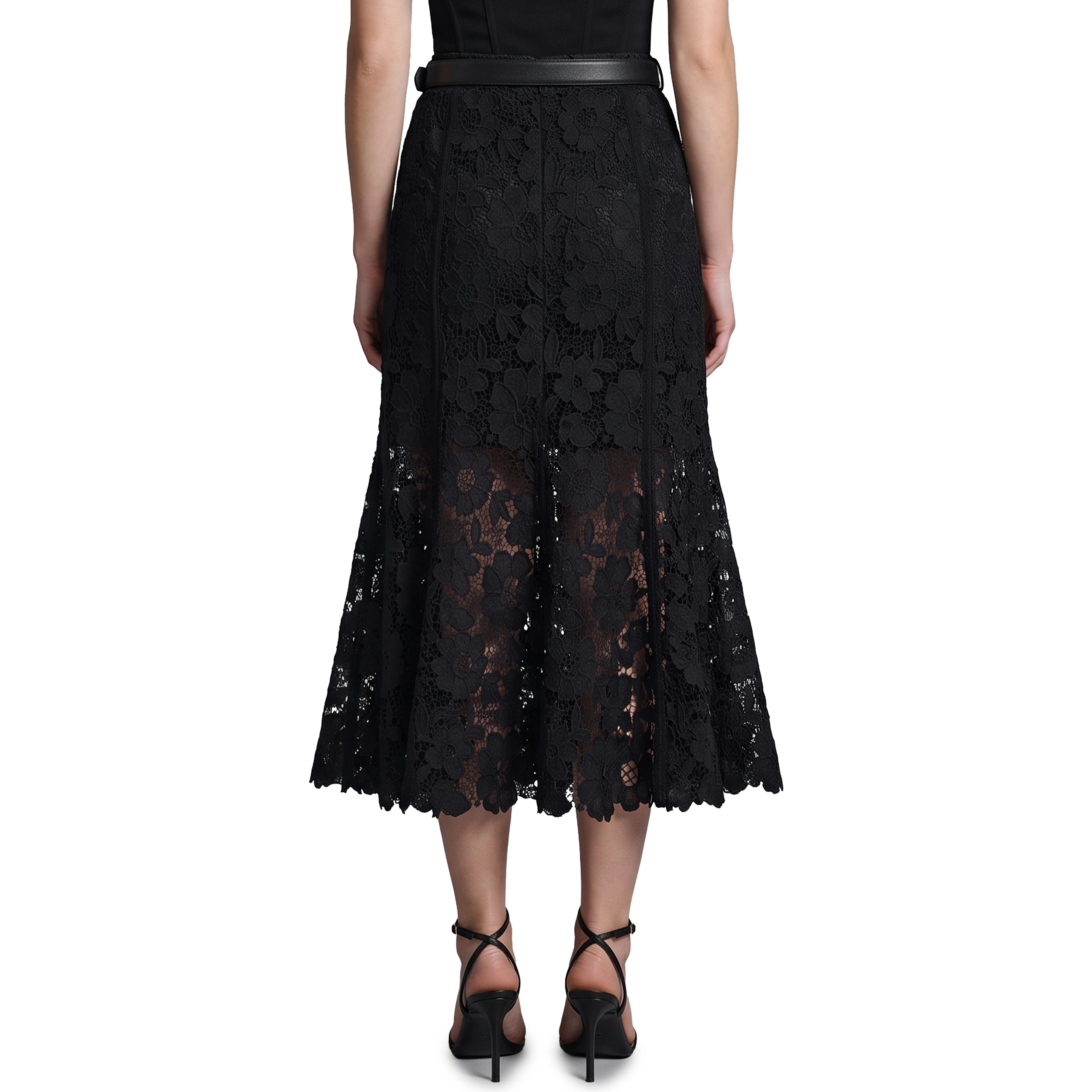 Black lace midi skirt