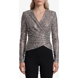 Grey rhinestone mesh wrap top