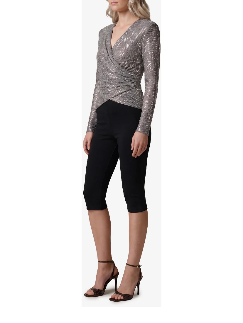Grey rhinestone mesh wrap top