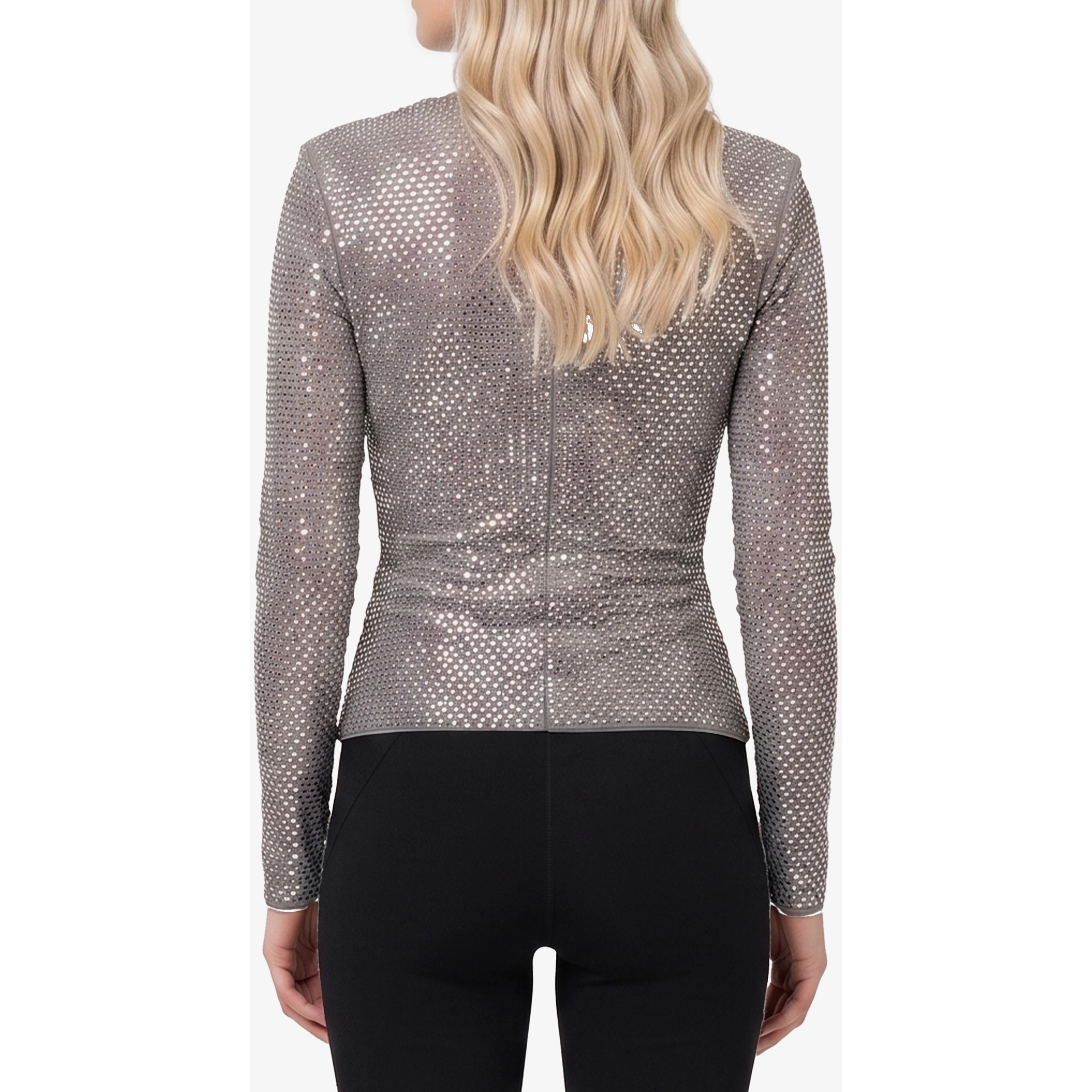 Grey rhinestone mesh wrap top