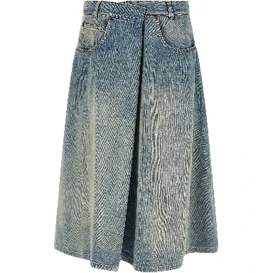 Blue Cotton Midi Skirt